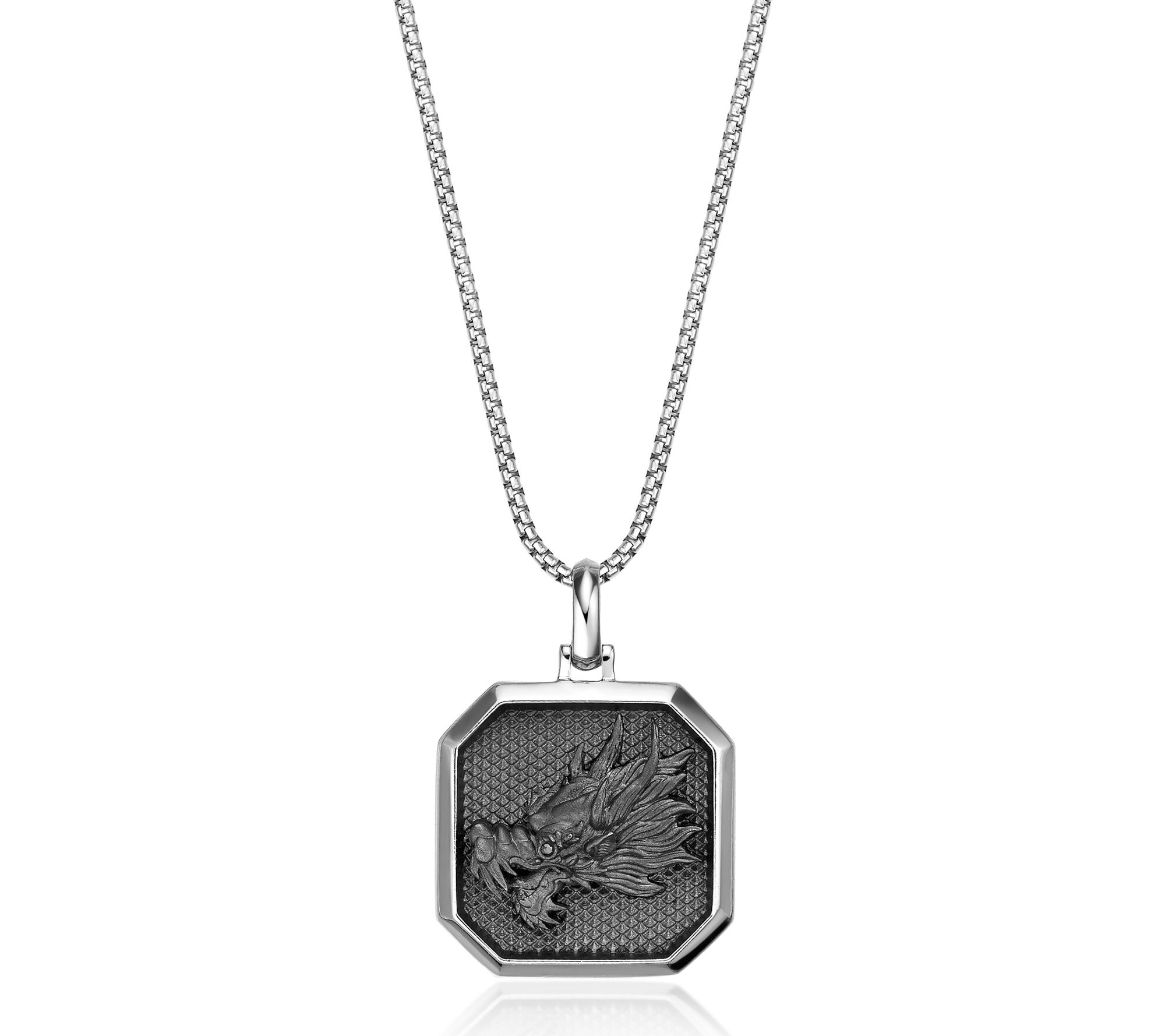 LYNX Men's Black Diamond Dragon Pendant w/ Chain, Sterling