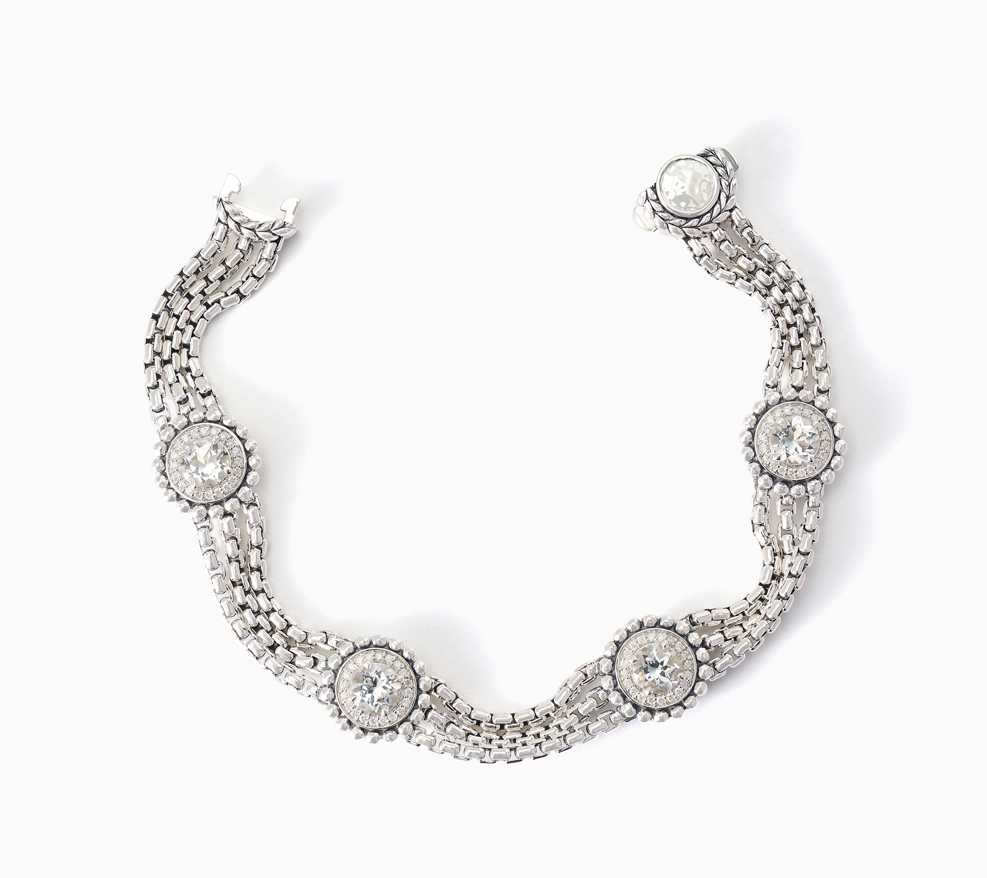 JAI Silver Gemstone & Diamond Multi Box Chain Bracelet, 23.4g