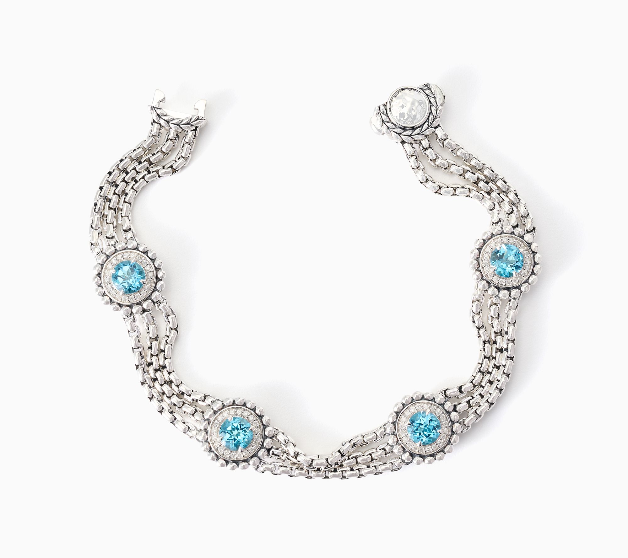 JAI Silver Gemstone & Diamond Multi Box Chain Bracelet, 23.4g