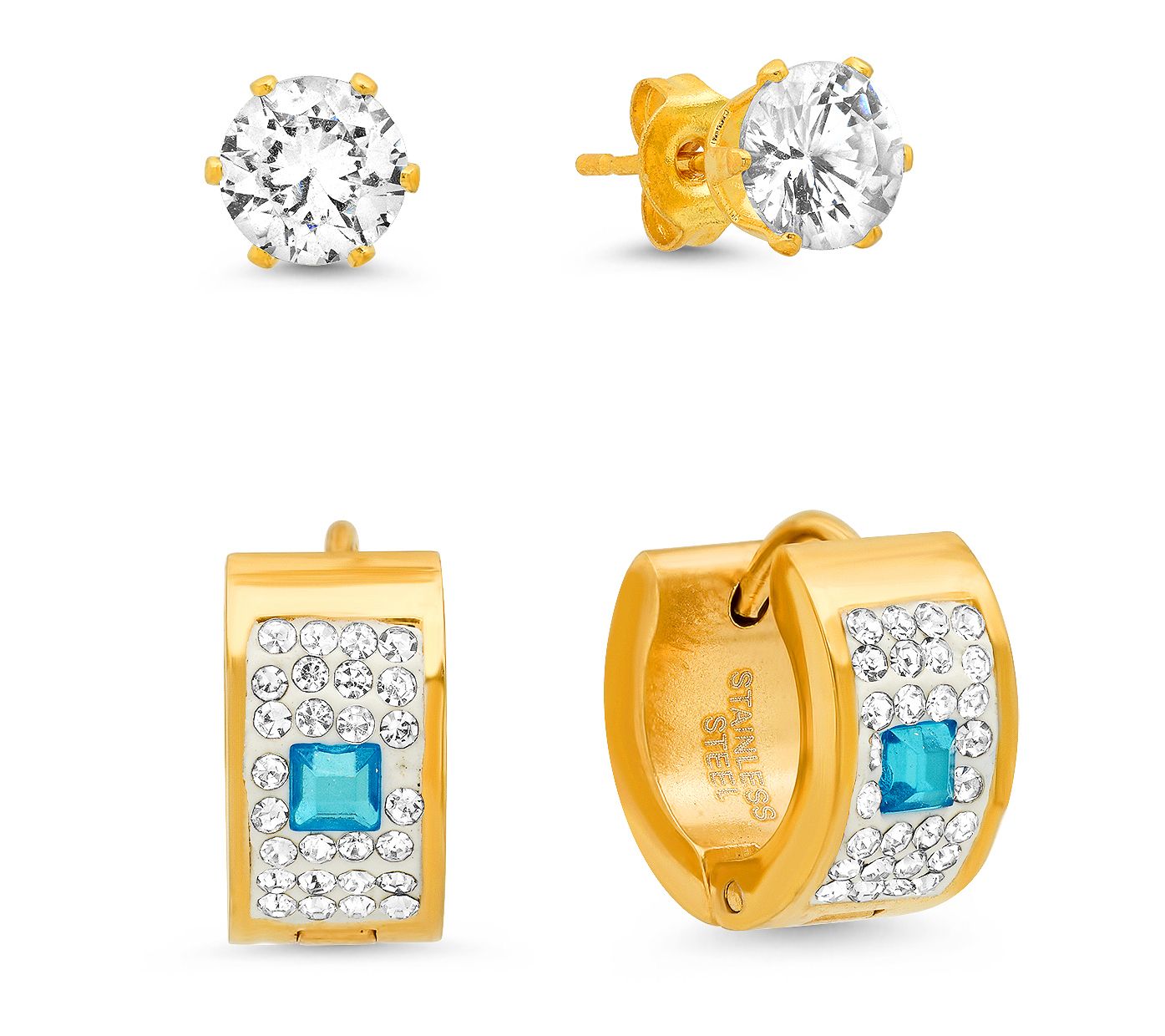 Steel by Design Stud & Huggie Earring Set