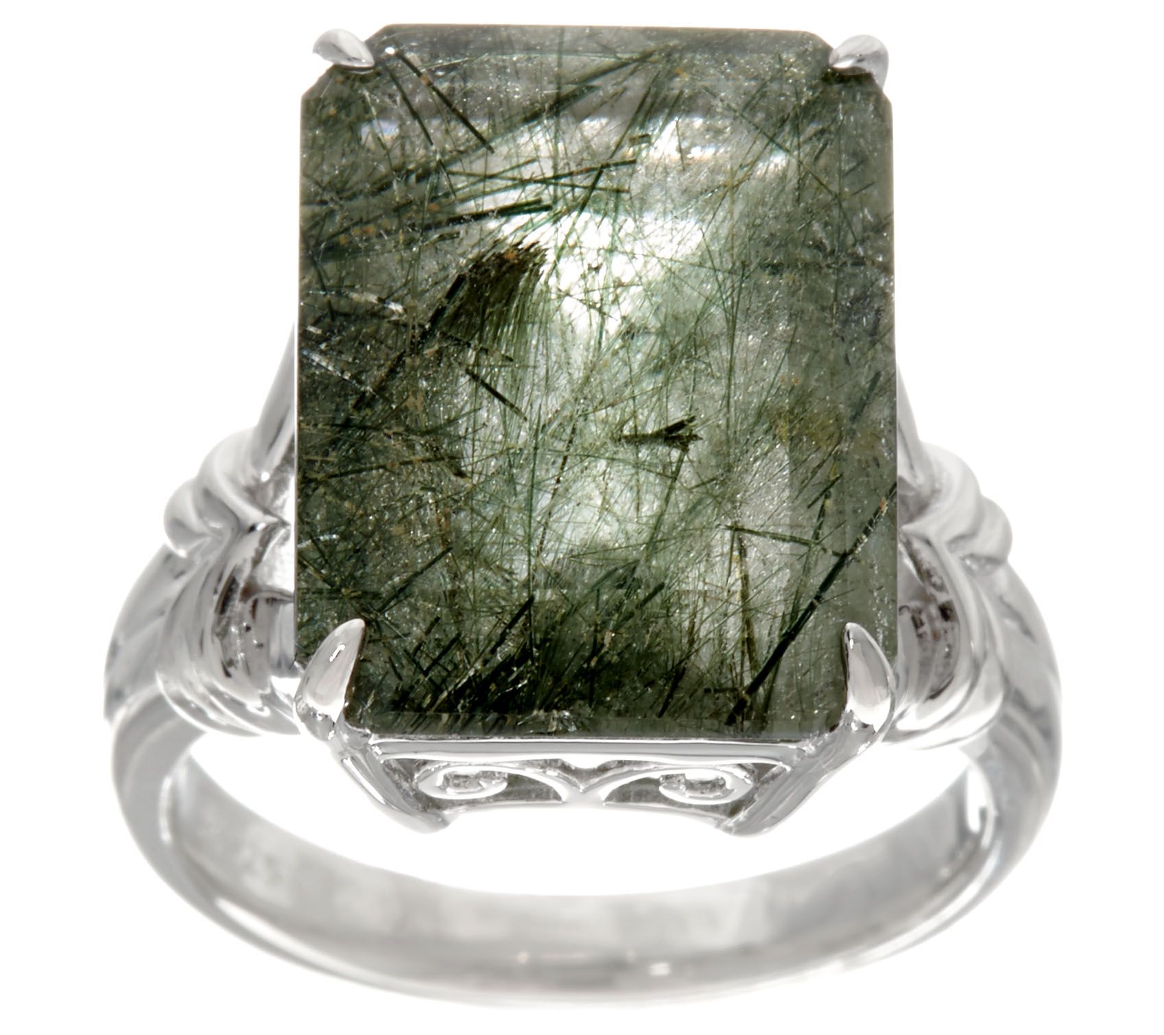 Emerald Cut Rutilated Quartz Sterling Silver Ring, 9.00 ct - Page 1 ...