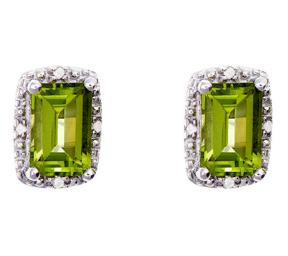 Sterling Emerald-Cut Stud Earrings with DiamondAccent
