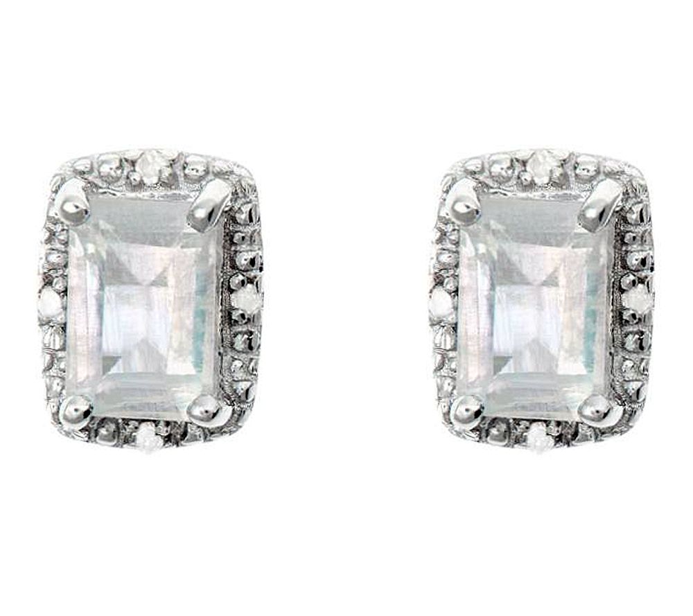 Sterling Emerald-Cut Stud Earrings with DiamondAccent