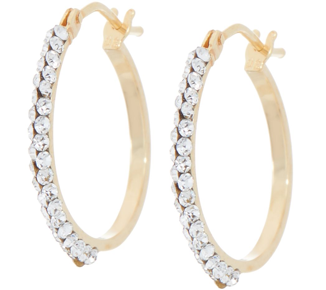 Italian Gold and Swarovski 3/4" Hoop Earrings, 14K Gold