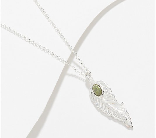 Connemara Marble Diamonique Sterling Silver Feather Pendant