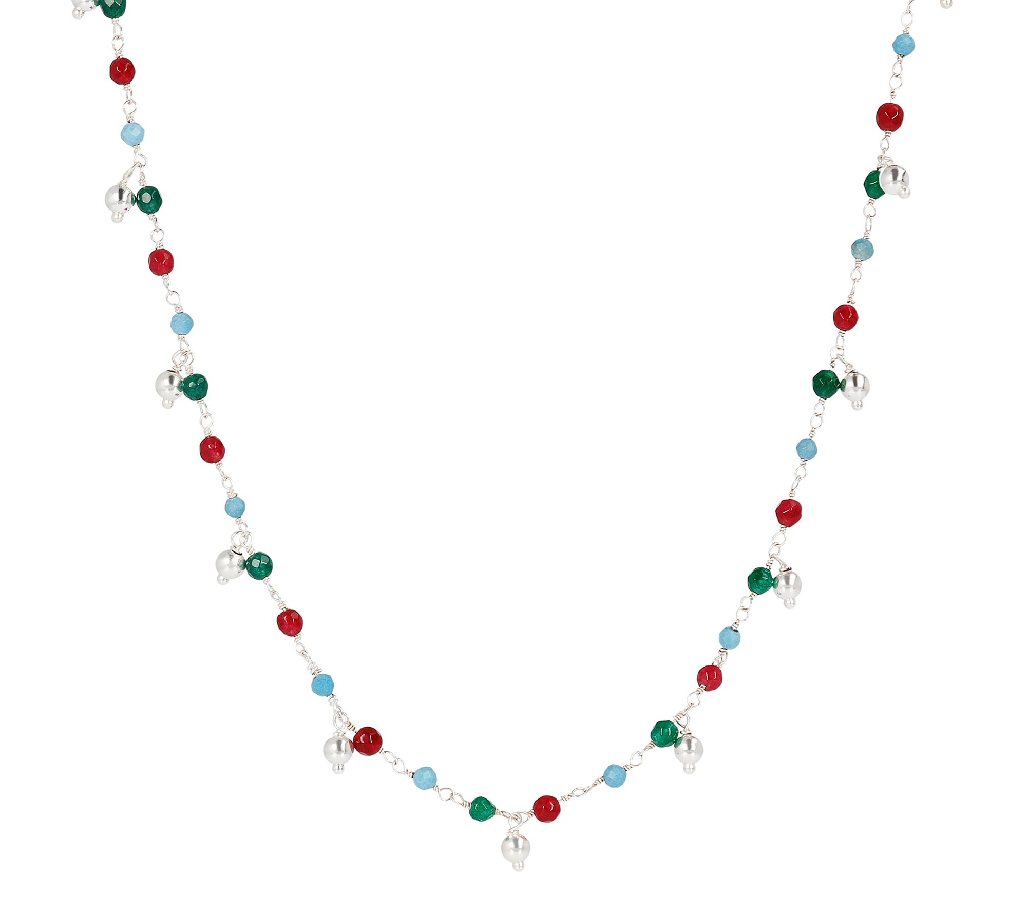 Italian Silver Gemstone & Dangle Bead Necklace