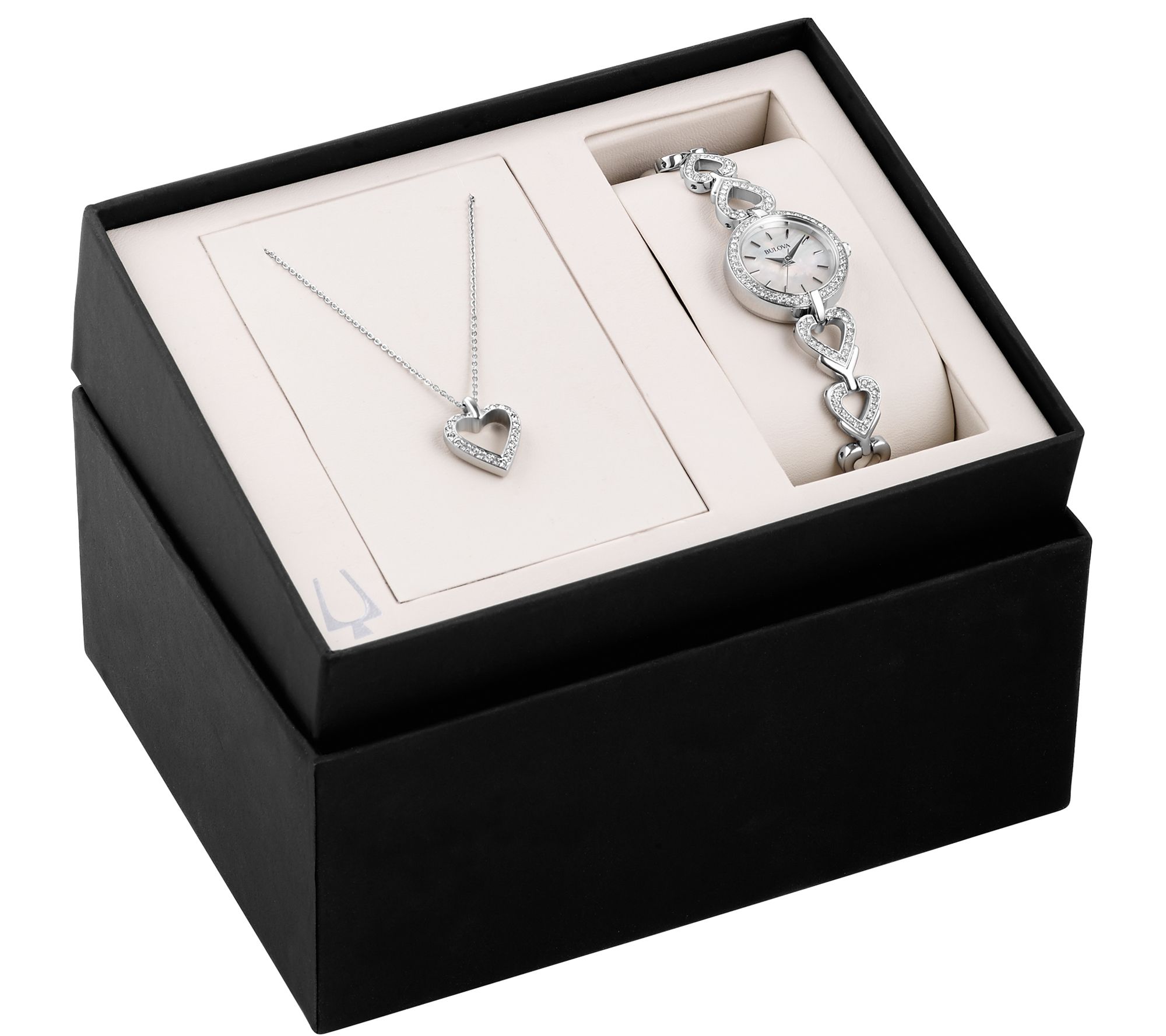 Bulova Women's Stainless Crystal Watch & HeartNecklace Set