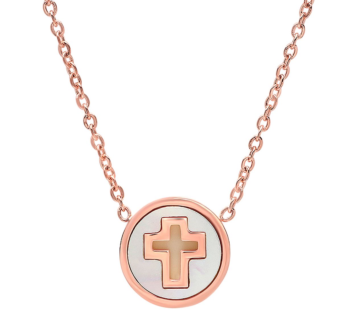 Steel by Design MotherofPearl Round Cross Pendant Necklace