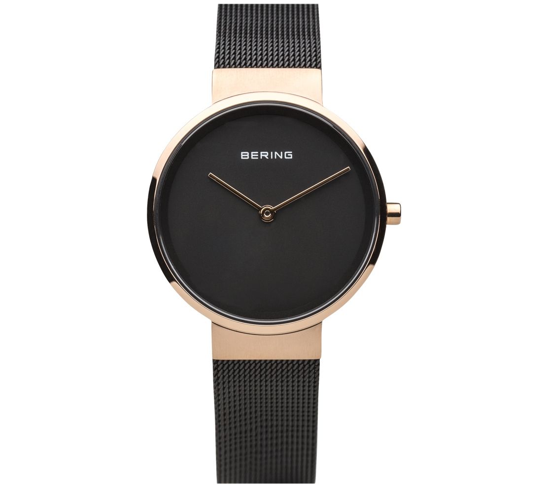 Bering Women's Classic Rosetone & Black Mesh Bracelet Watch - QVC.com