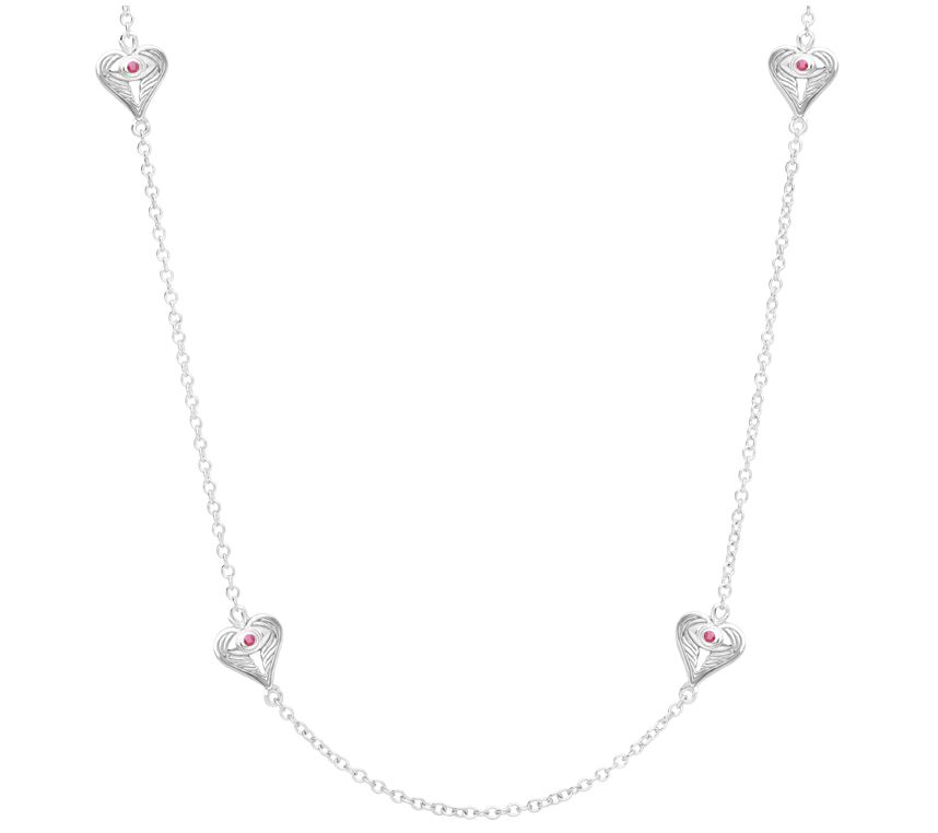 Goddaughters Sterling Ruby Heart Station Neckla ce