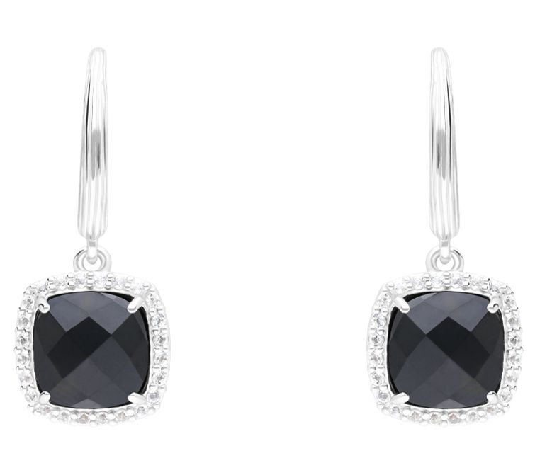 Ariva Sterling Silver Onyx & White Topaz Halo Earrings