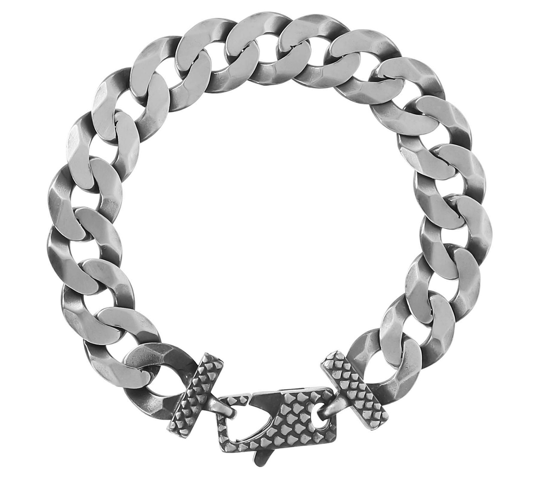 Mistero for Him Diamond Cut Curb Link Brace Let Sterling, Size X-Large, Silver