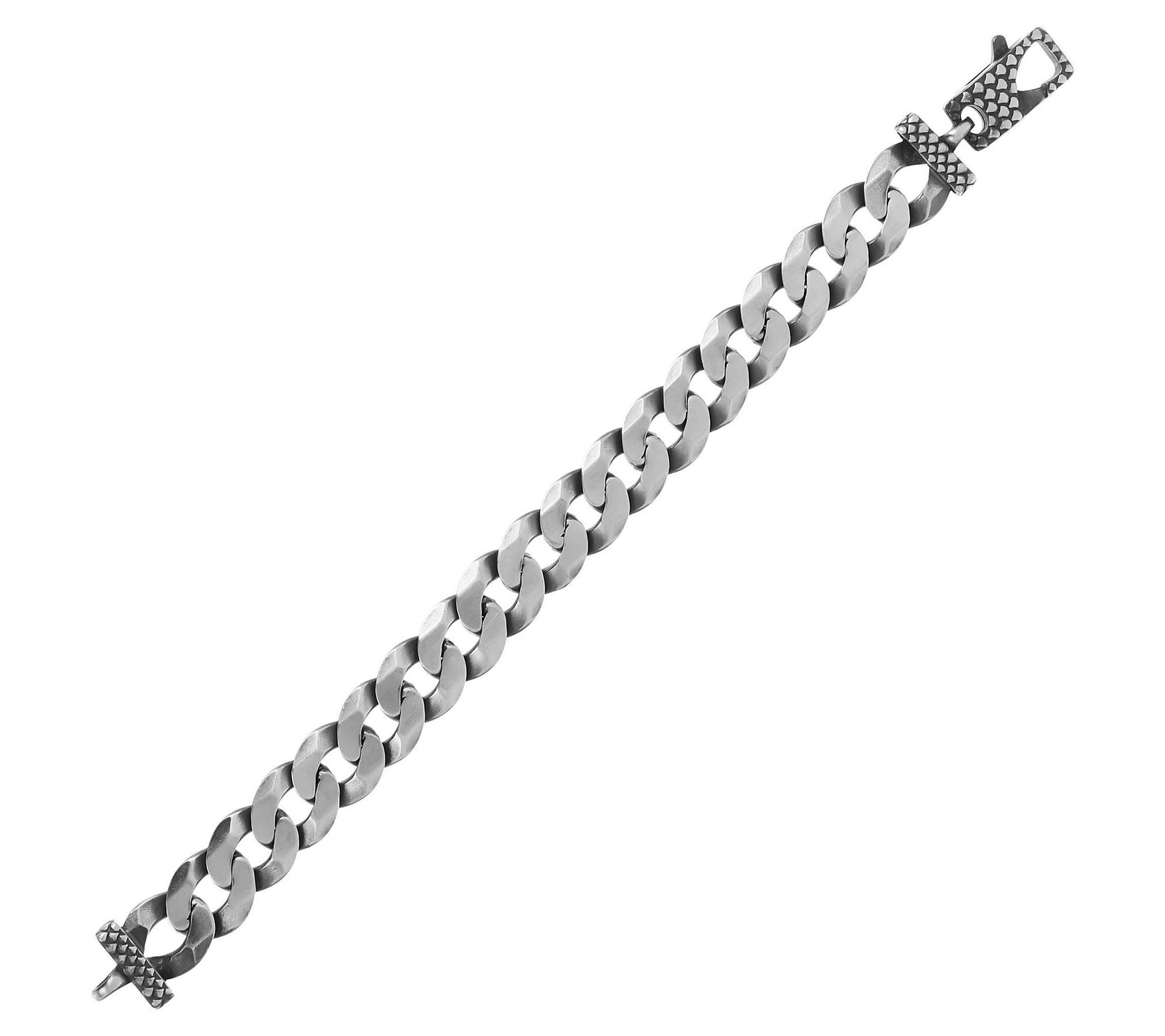 Mistero for Him Diamond Cut Curb Link Brace Let Sterling, Size X-Large, Silver