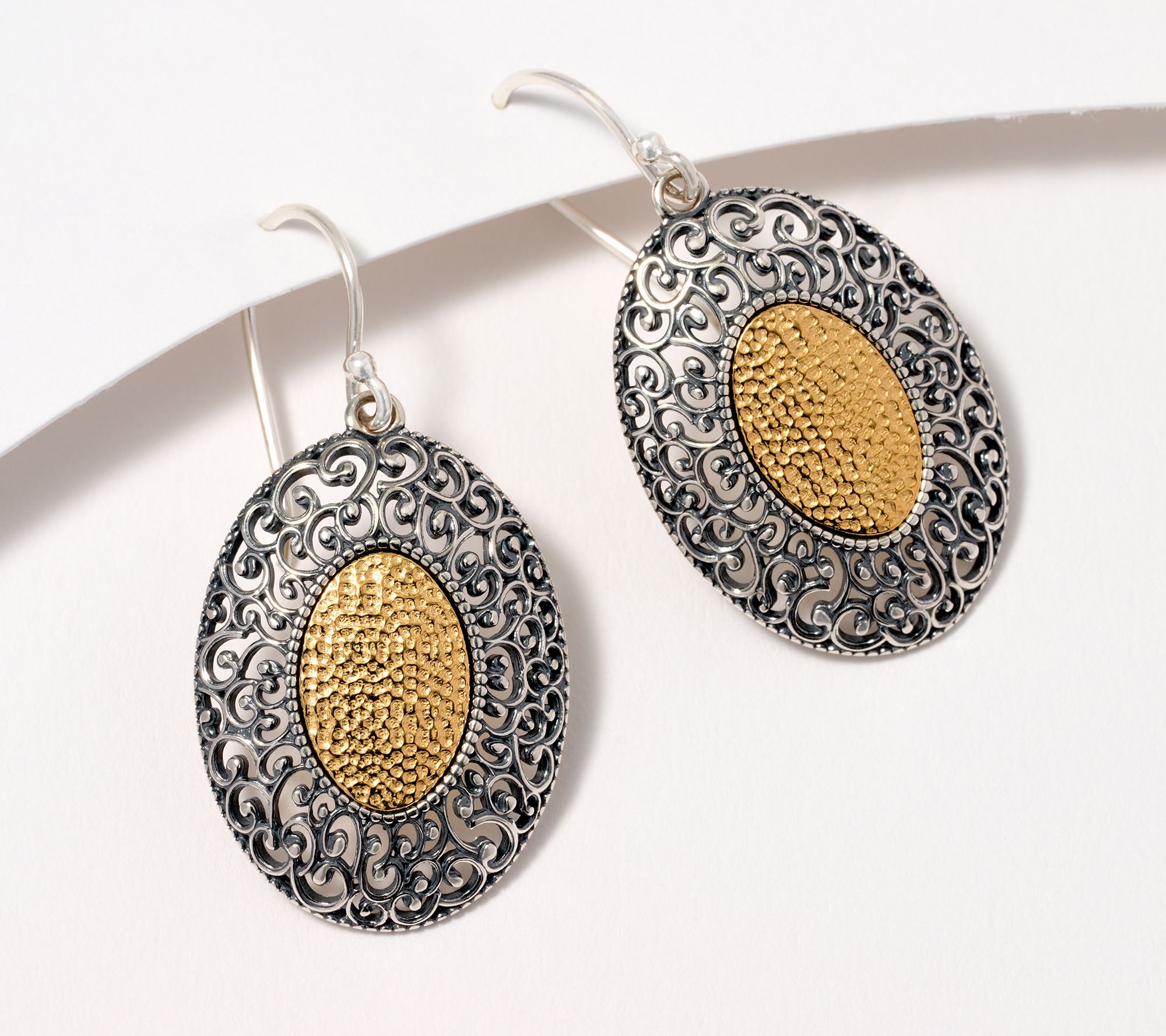 Or Paz Sterling Silver Oval Hammered & Lace Detail Earrings