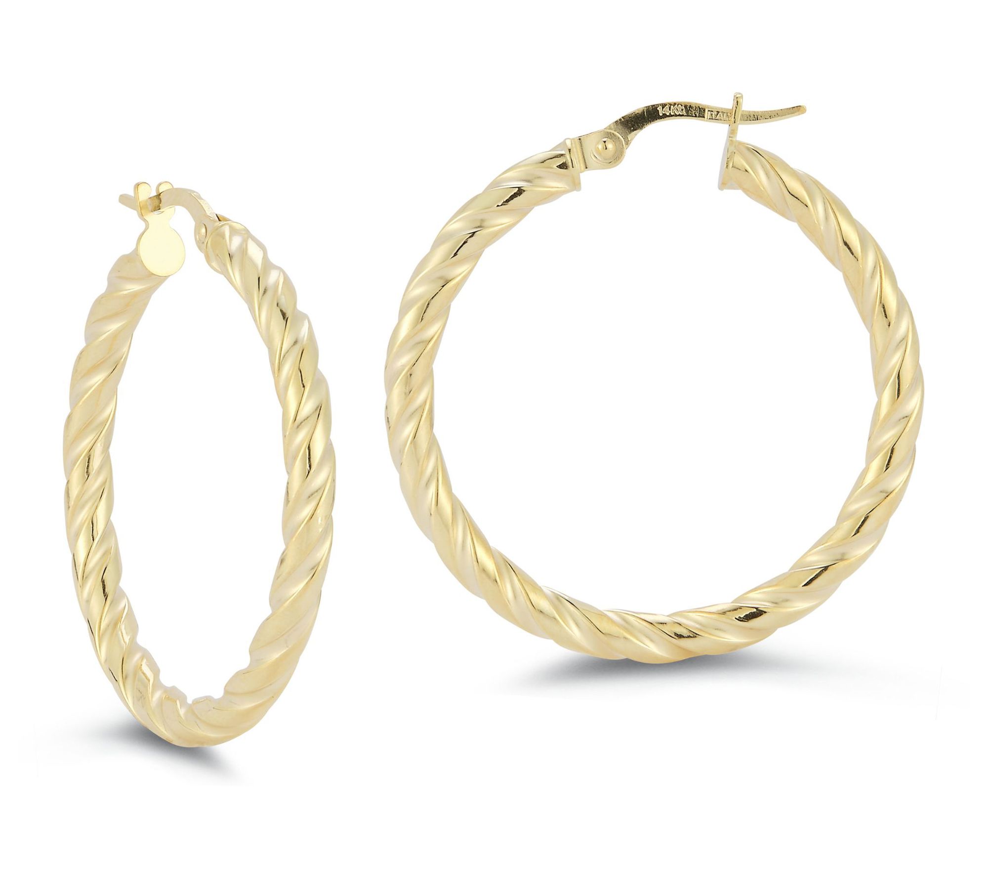Italian Gold 1 1/4" Twist Hoop Earrings, 14K
