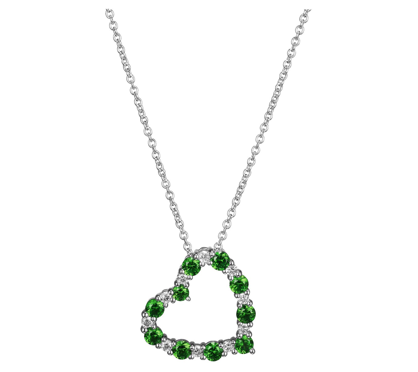 LuxLab Grown Emerald & Diamond Heart Necklace, Sterling Silver