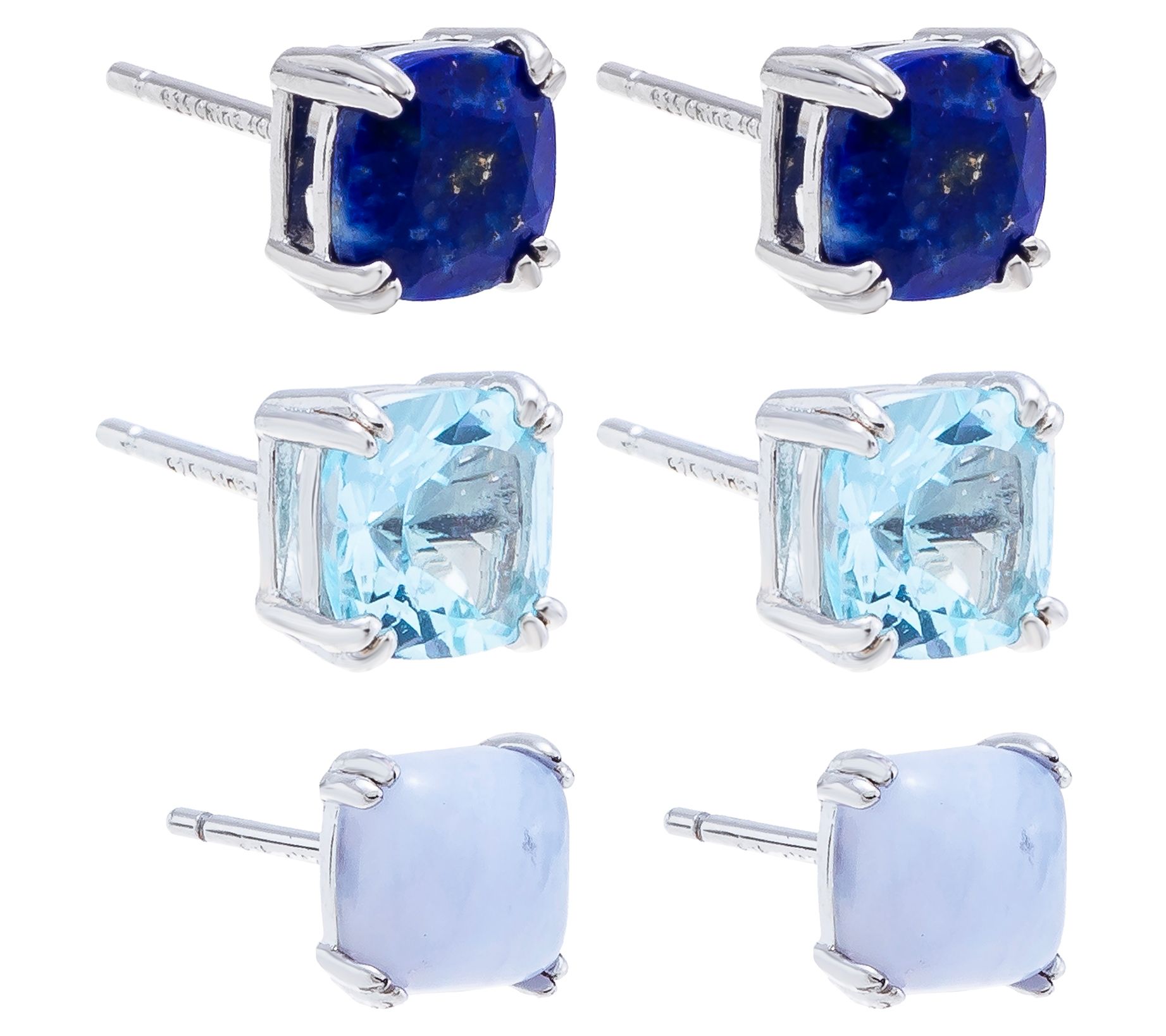 Affinity Gems Blue Gemstone Stud Earrings Set,Sterling Silver - QVC.com