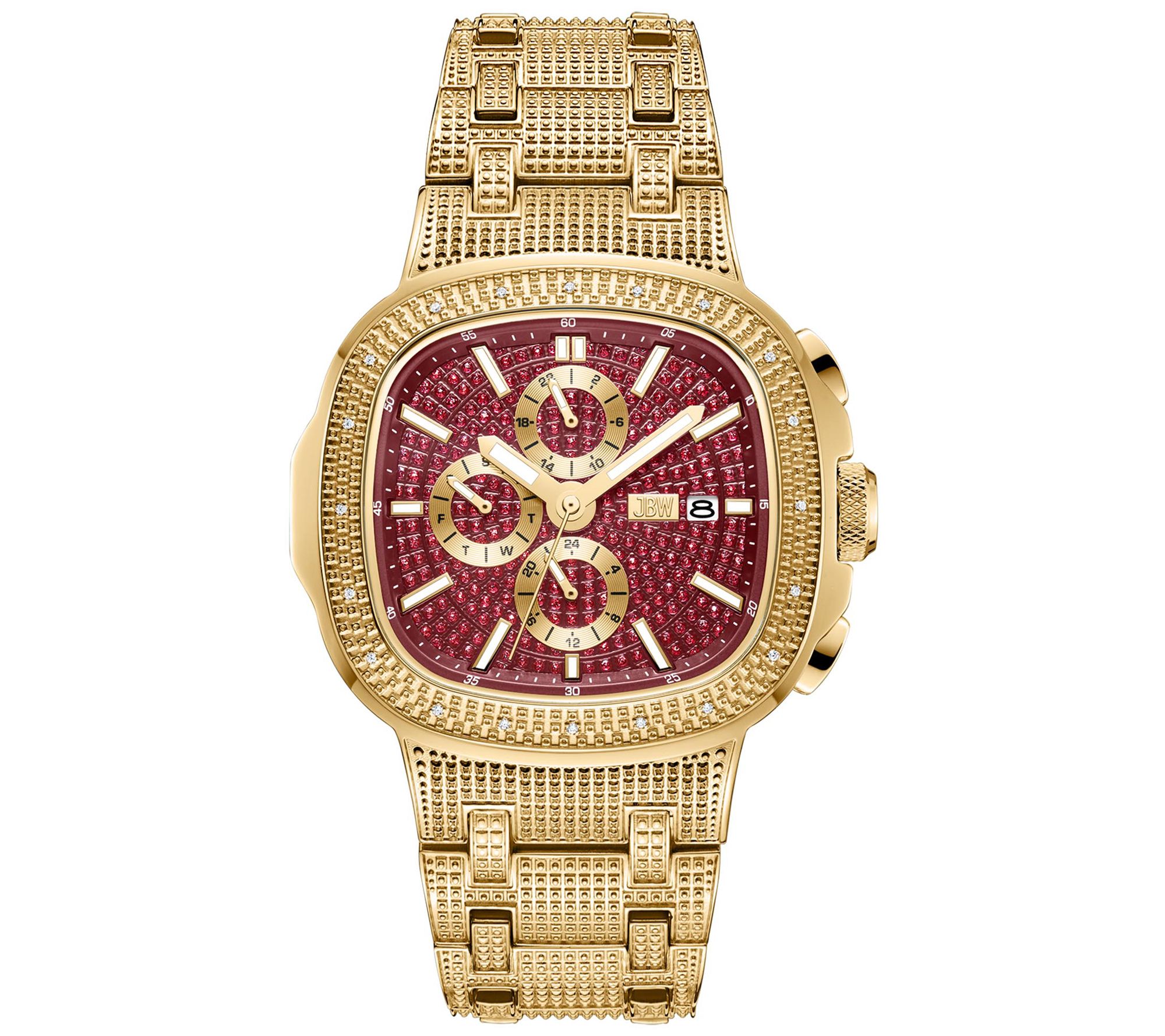 JBW Men's Heist 18K Gold Plated Diamond Maroon ial Watch