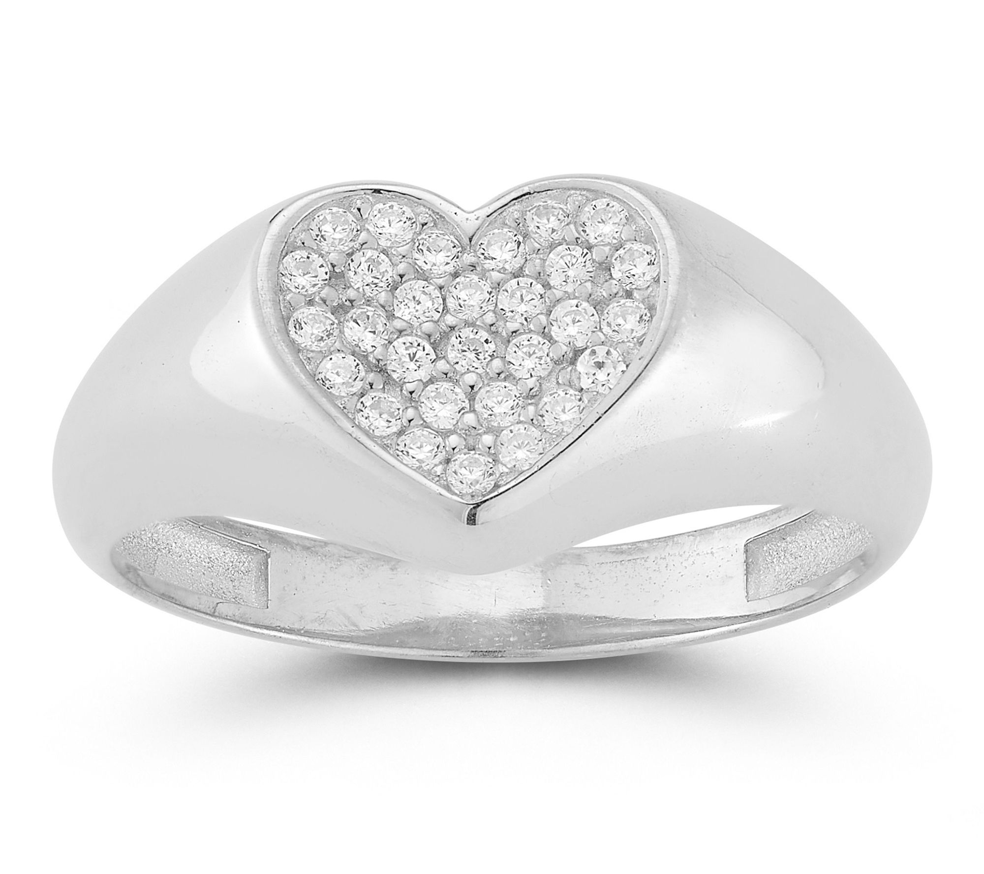 Sterlina Silver Flat Pave Heart Signet Ring, Sterling