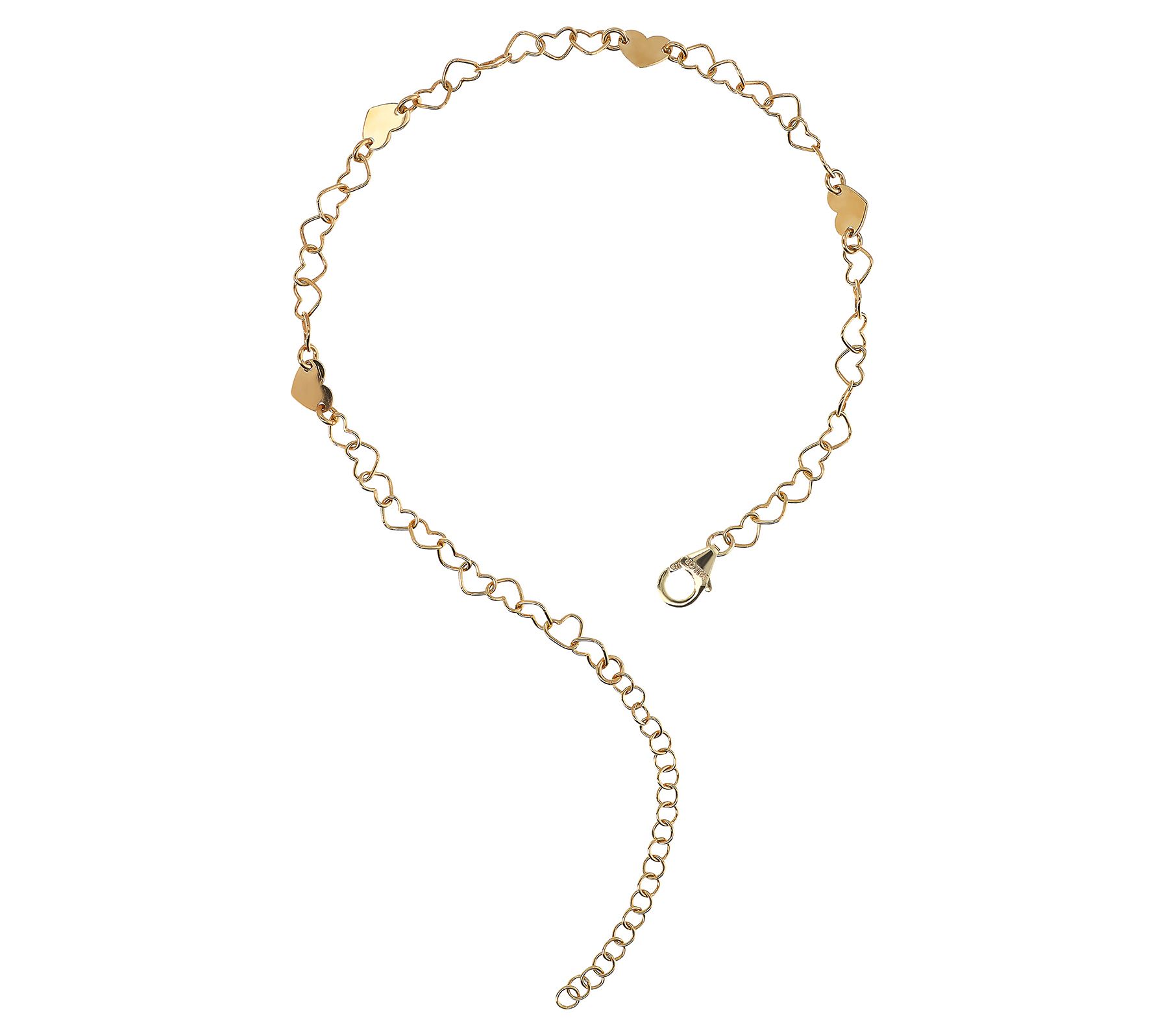 Italian Silver Heart Station Ankle Bracelet, Sterling