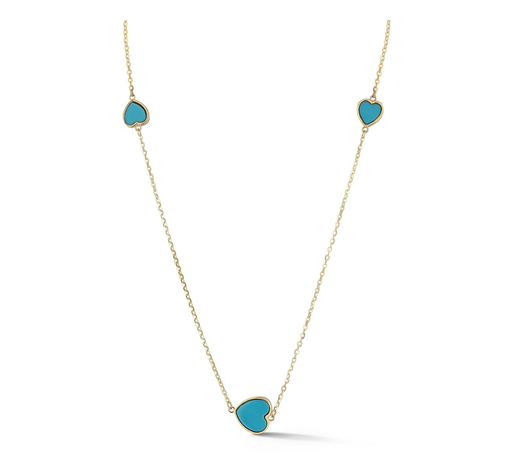 Luminosa Gold Triple Gemstone Heart Station Necklace, 14K