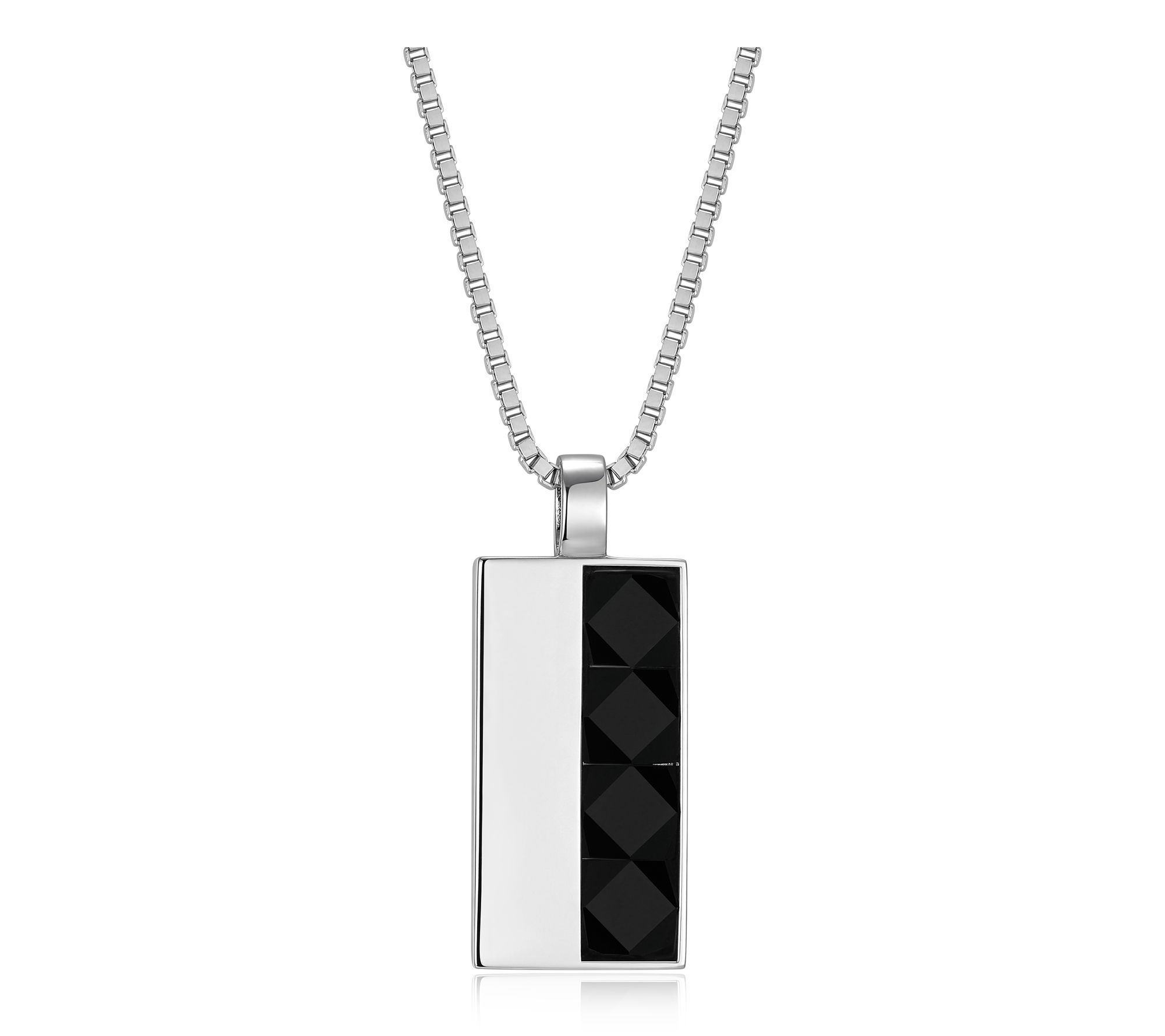 Men's Sterling Silver Agate Diamond Design Pendant w/ Chain