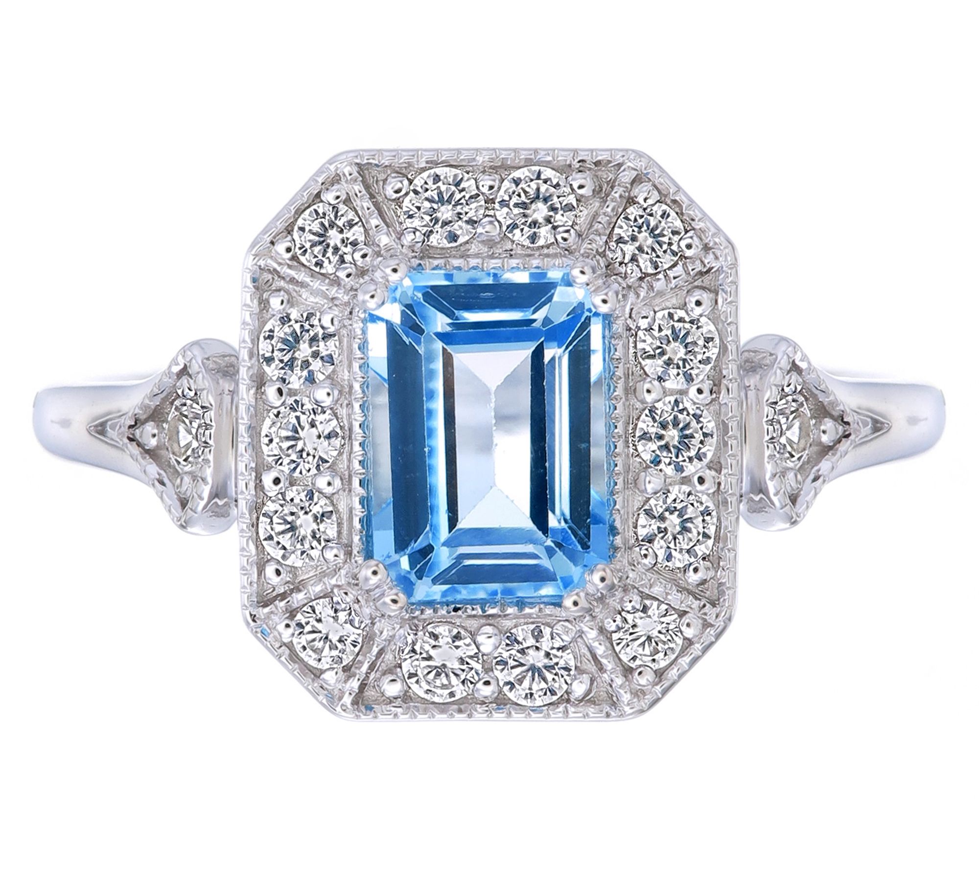 Affinity Gems Emerald Cut Center w/ Halo Ring, Sterling Silver