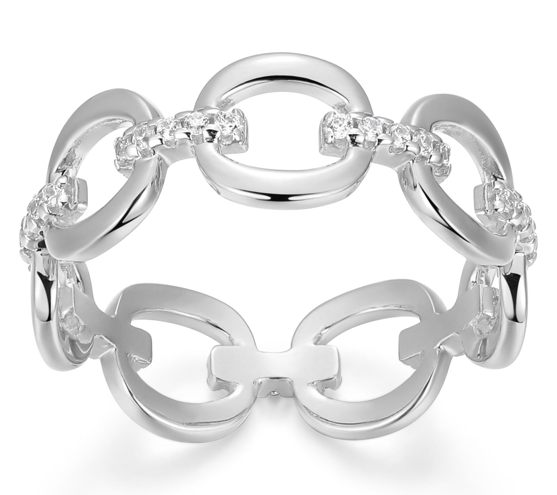 Sterling Silver Moissanite Accent Pave Link Ring