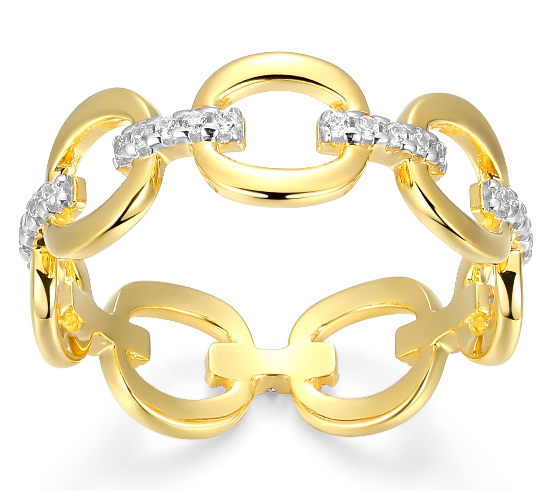 Sterling Silver Moissanite Accent Pave Link Ring