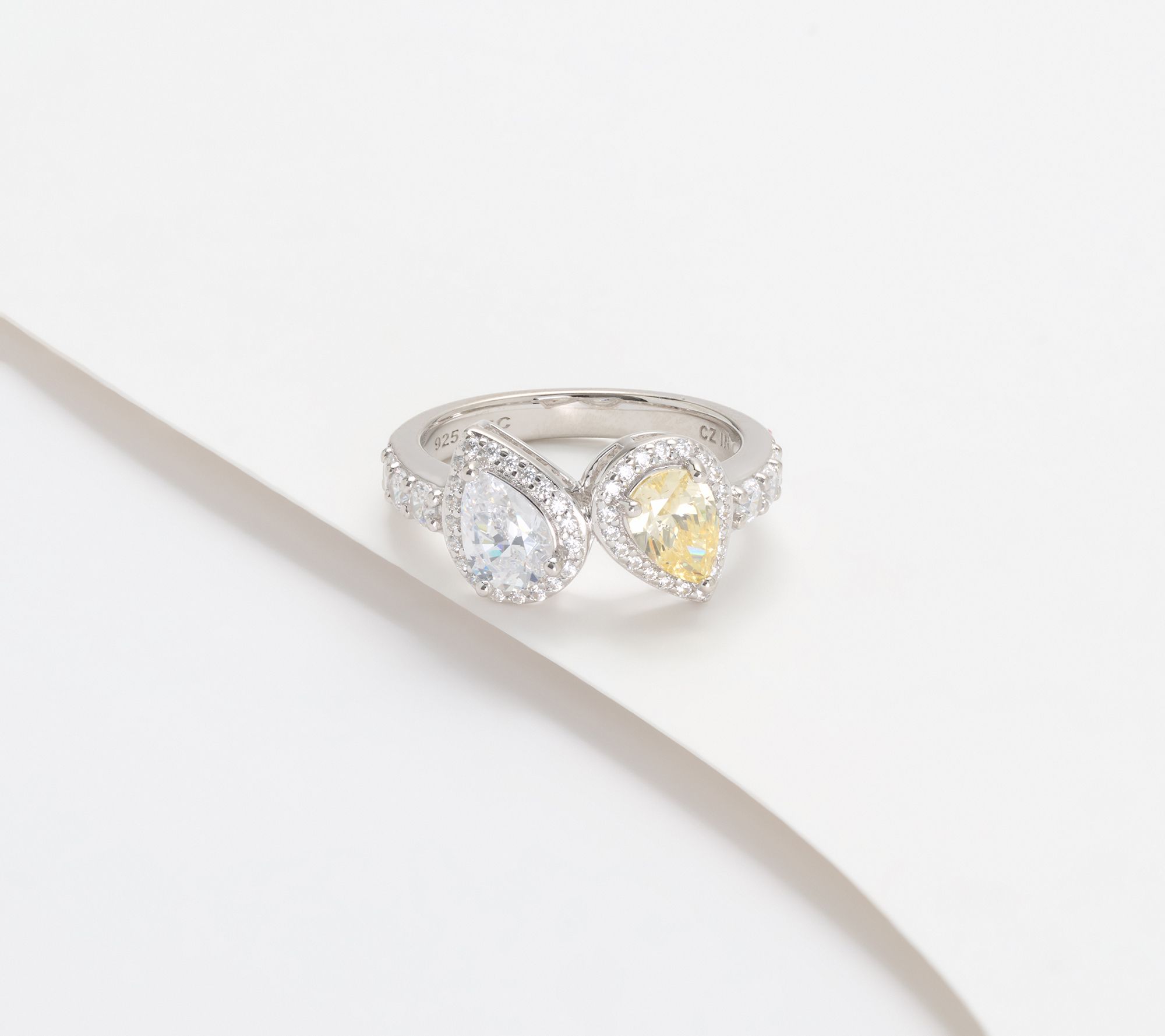 Diamonique x Kathy Levine Double Halo Loving Pear Ring, Sterling