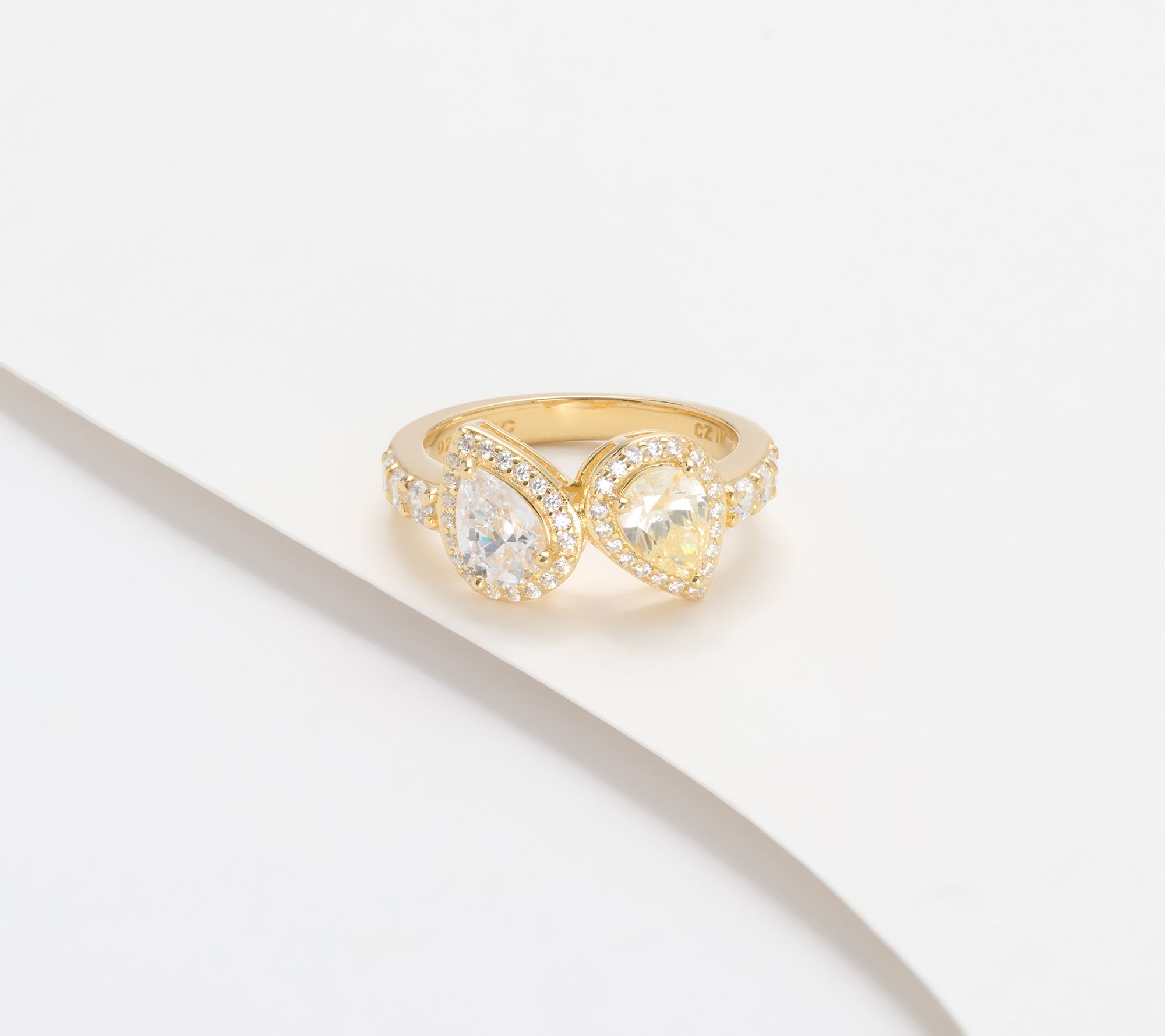 Diamonique x Kathy Levine Double Halo Loving Pear Ring, Sterling