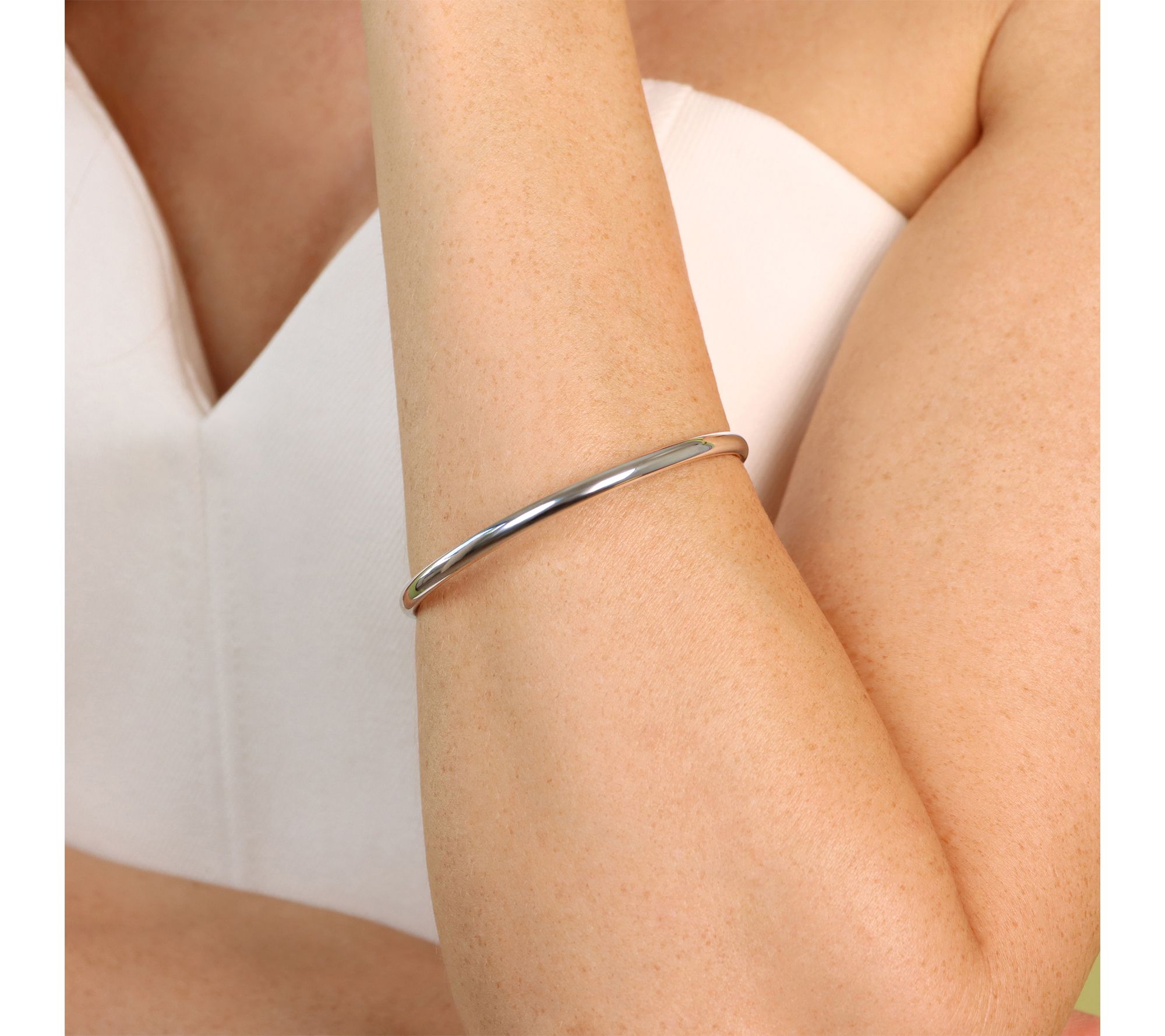 QVC Shiny Round Bangle Bracelet - 14K Rose Pink Gold Clad Stainless Steel