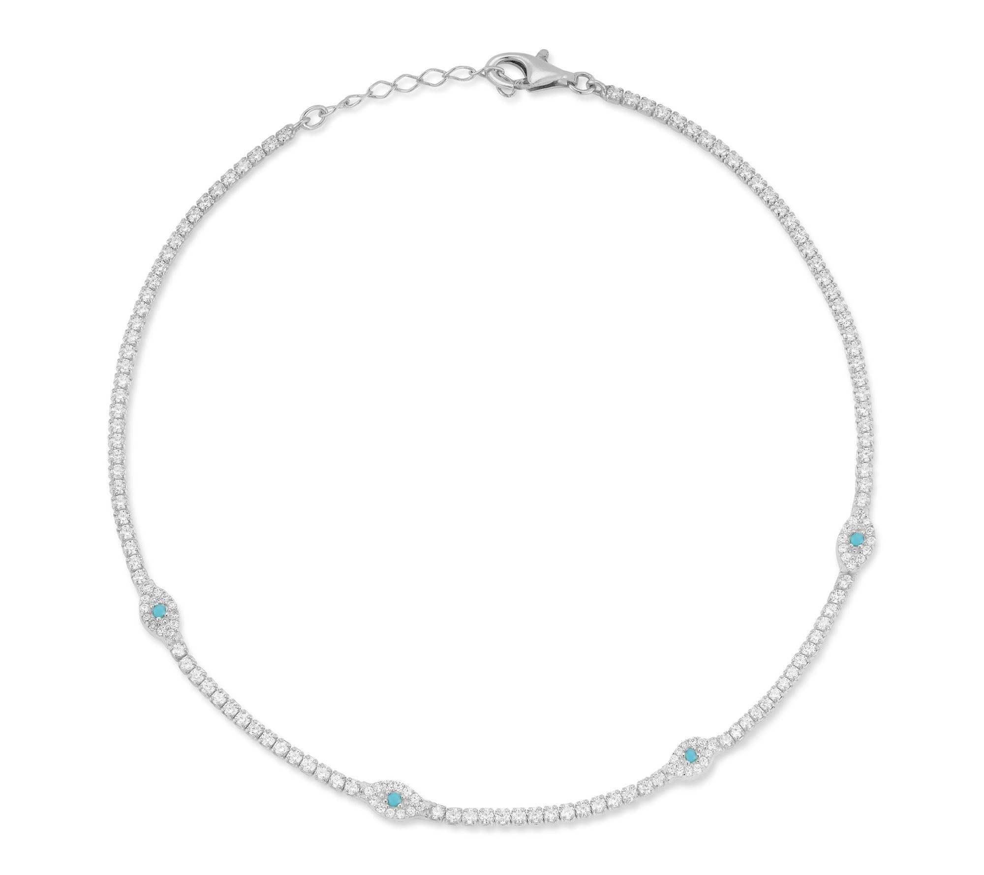 Sterlina Silver Simulated Turquoise Evil Eye Anklet, Sterling