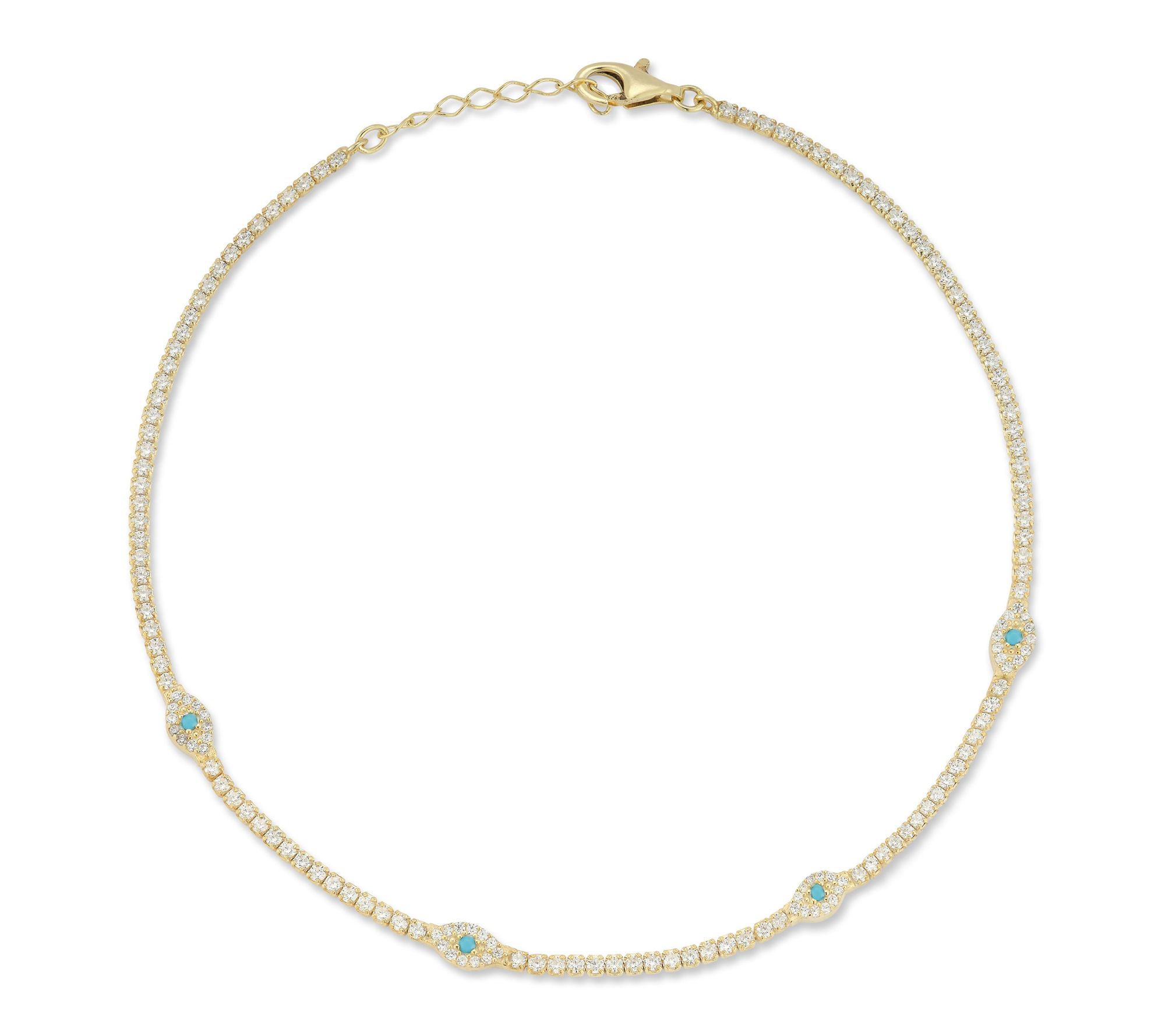Sterlina Silver Simulated Turquoise Evil Eye Anklet, Sterling