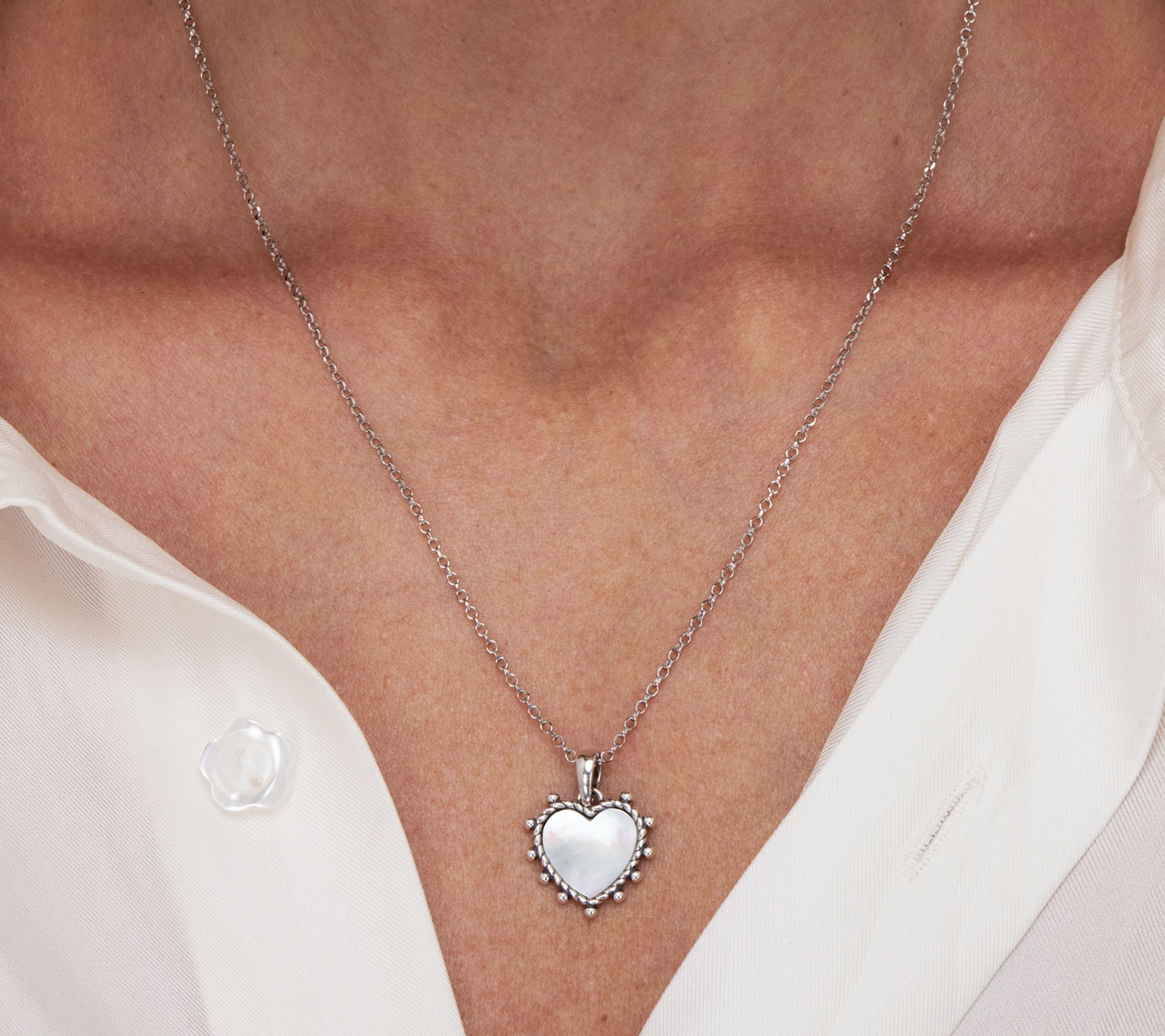 h♡ Or Paz Sterling Mother Of Pearl Framed Heart Pendant w/ Chain