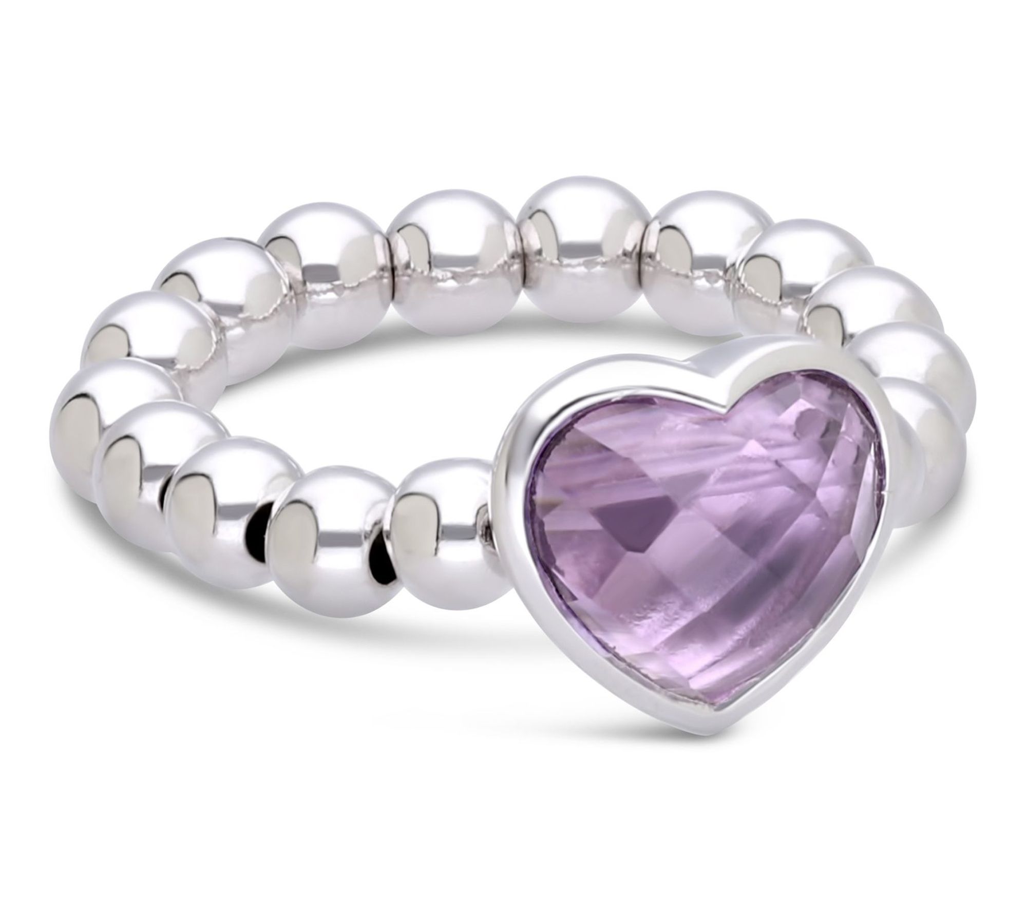 Elyse Ryan Sterling Silver Amethyst Heart Beaded Ring