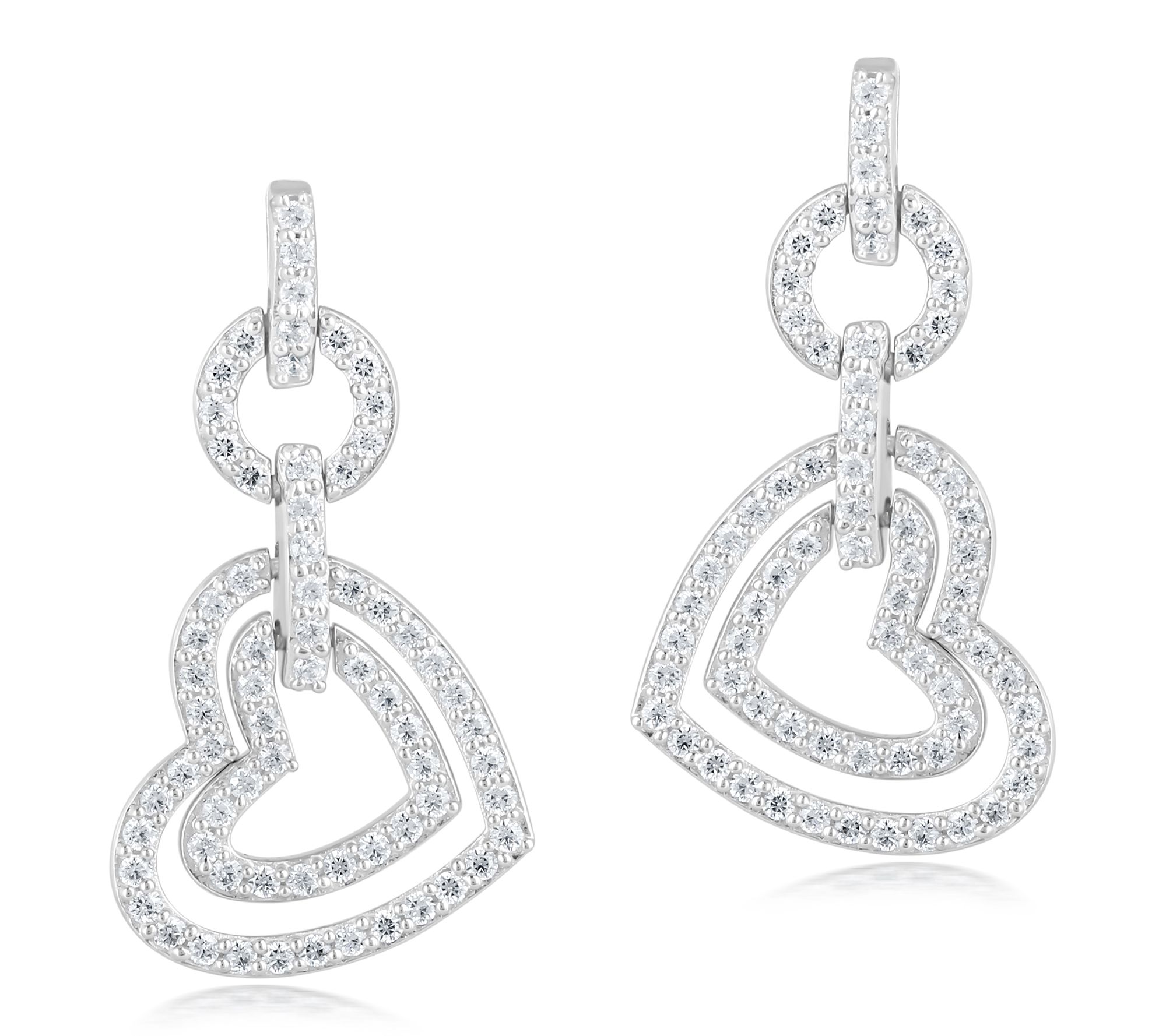 Diamonique x Kathy Levine Double Heart Drop Earrings, Sterling
