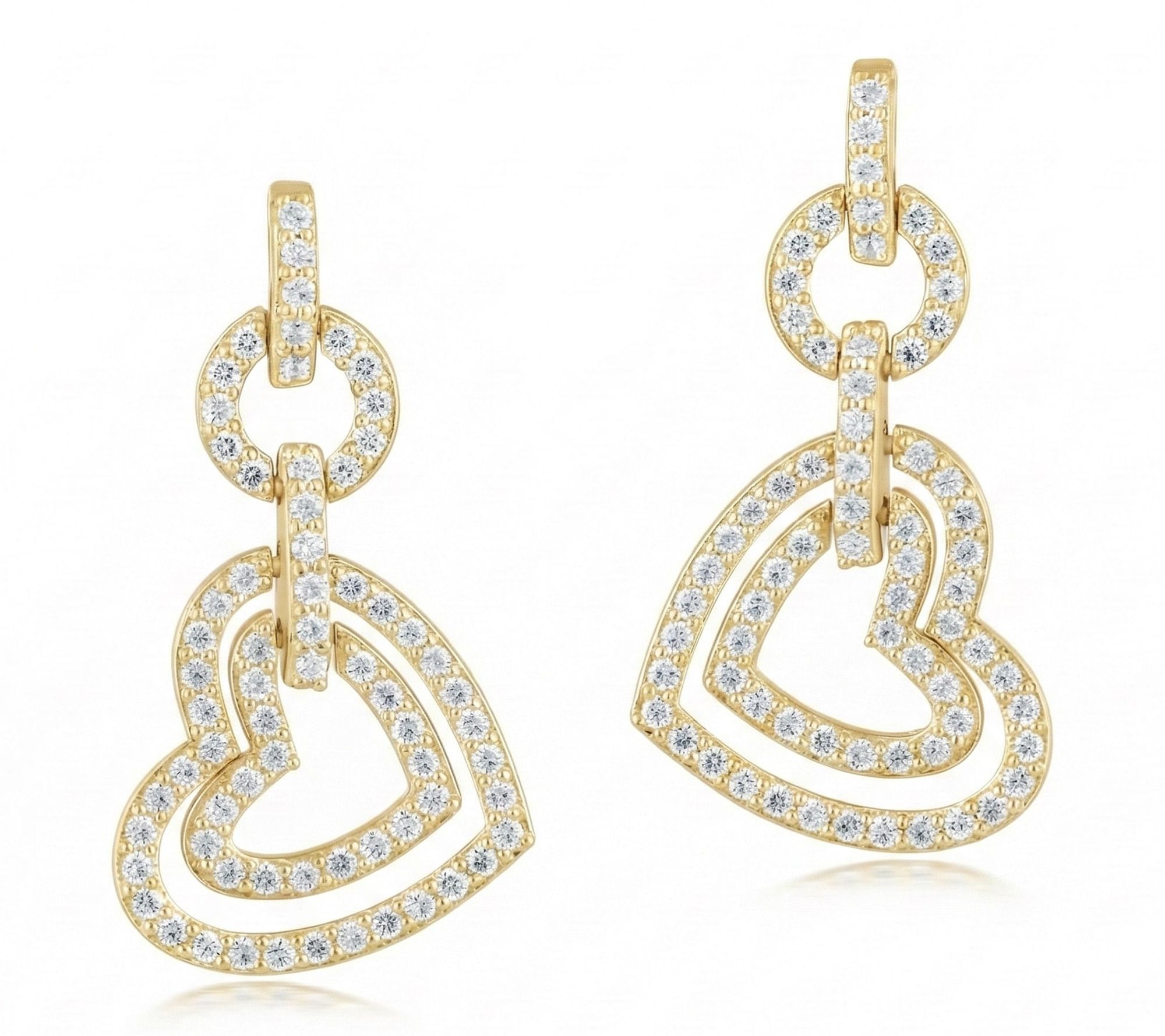 Diamonique x Kathy Levine Double Heart Drop Earrings, Sterling