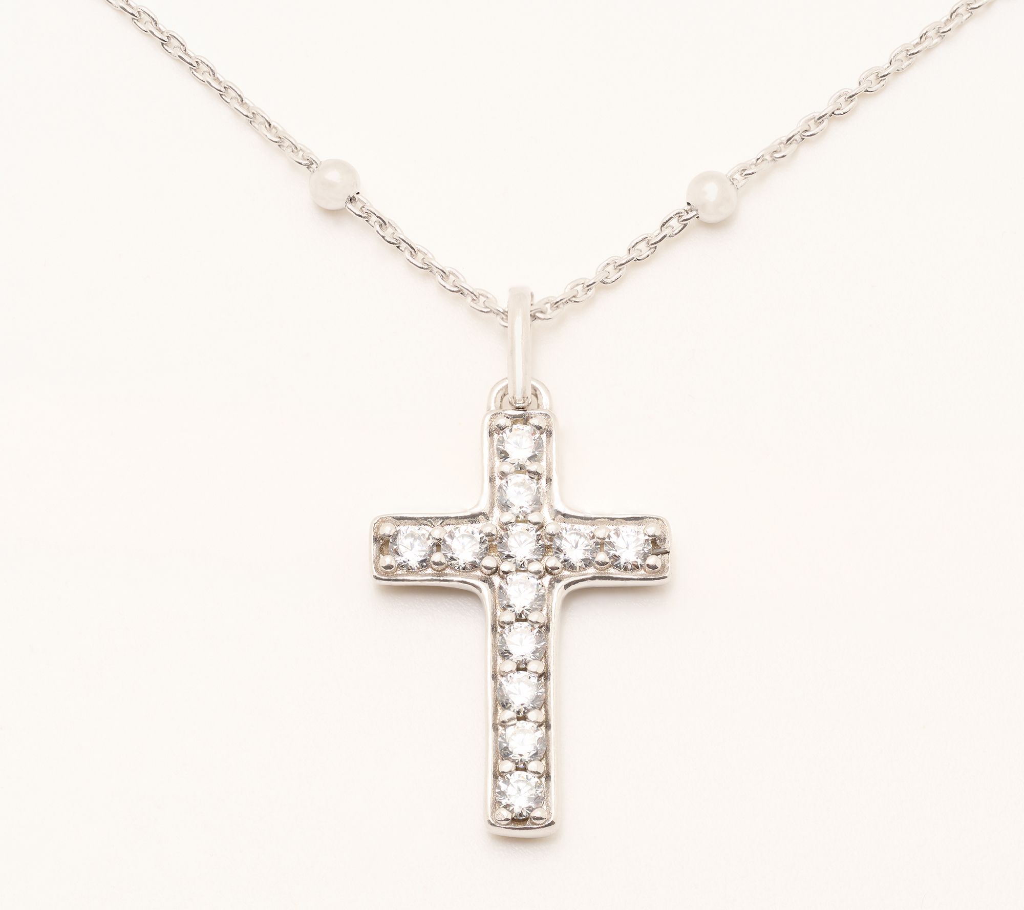 Diamonique Italia Pave Cross Necklace, Sterling Silver