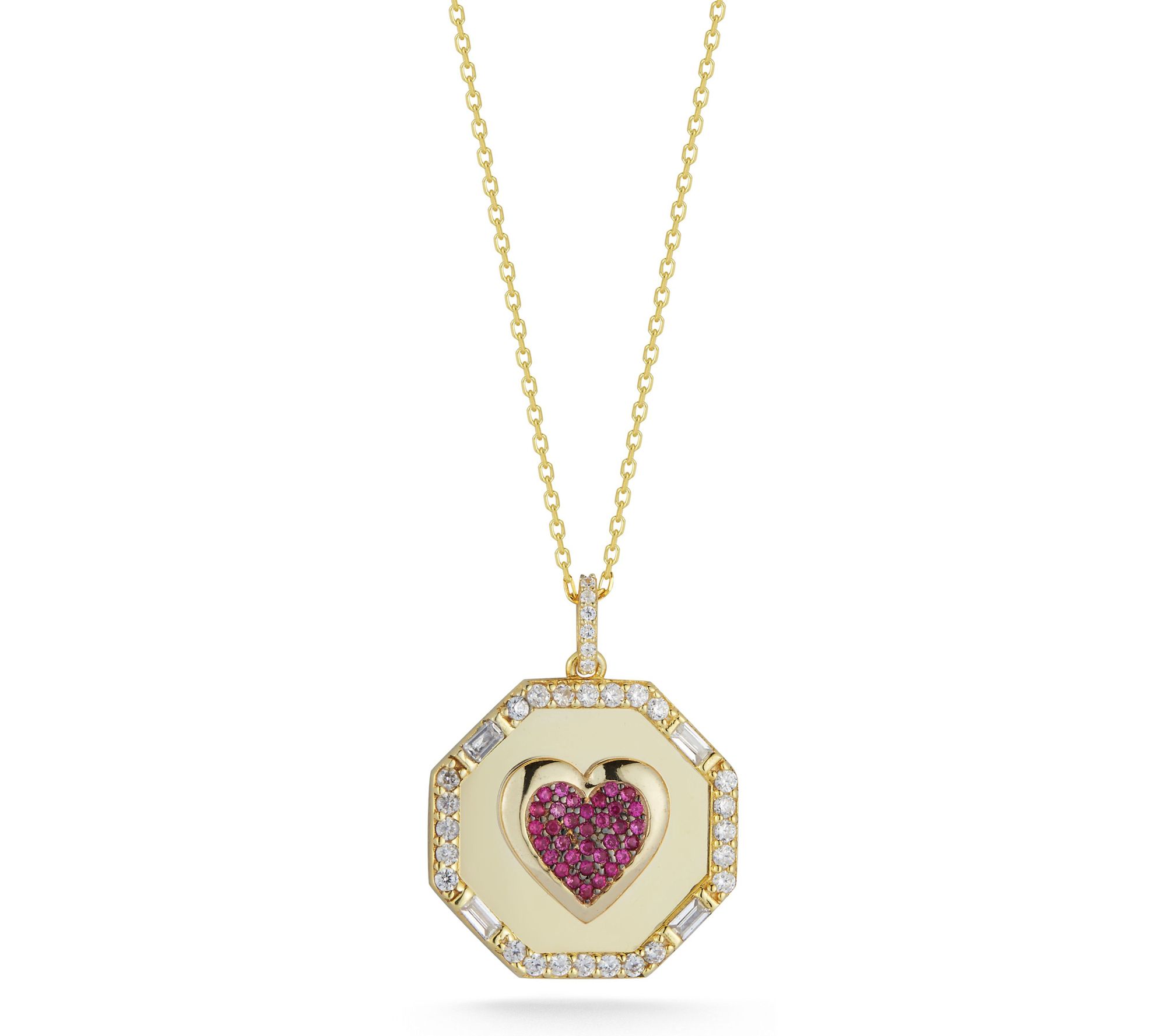 Sterlina Silver Pink Heart Necklace, 14K Gold Plated