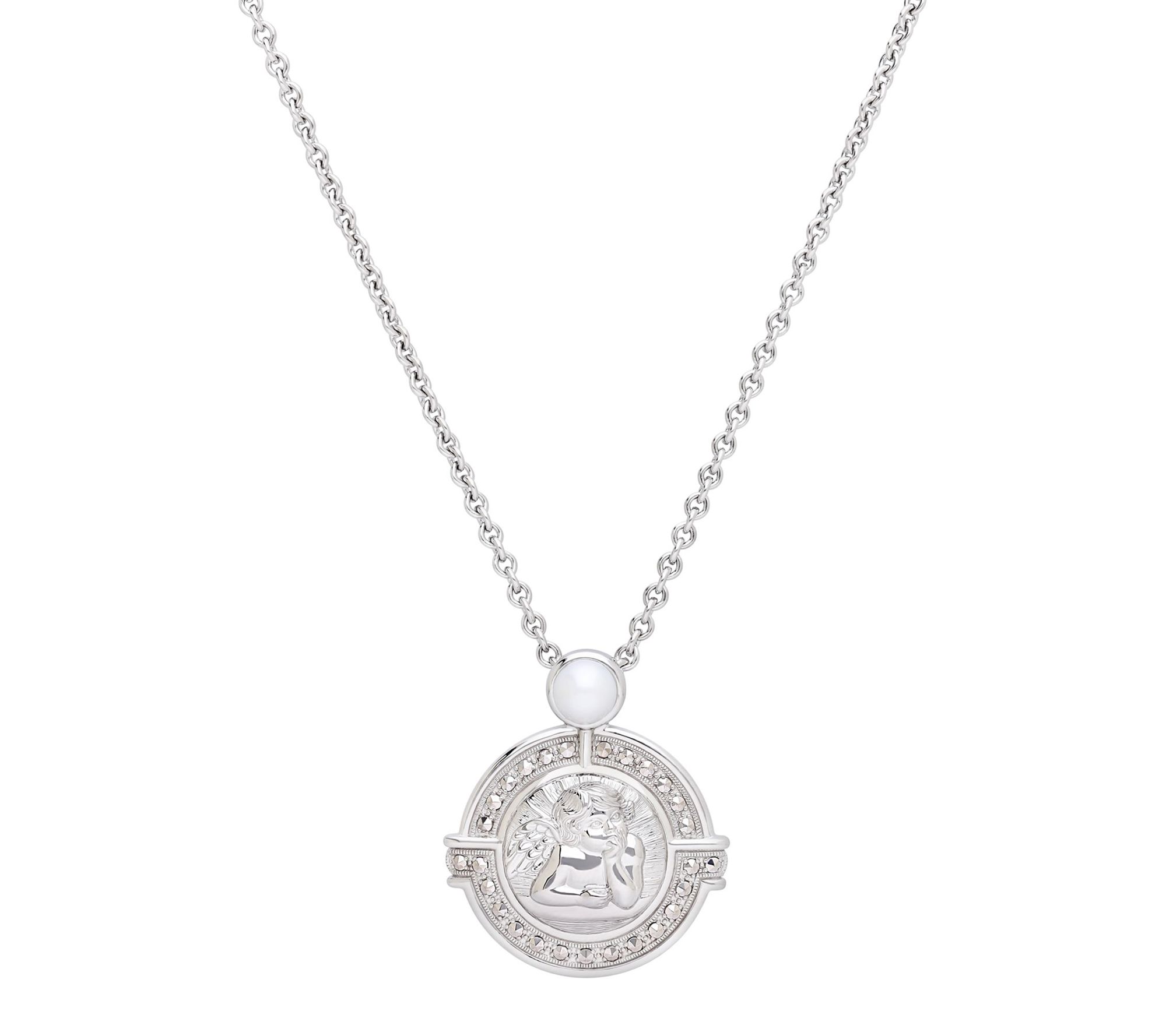 Dallas Prince Chrome Marcasite & Cultured PearlAngel Necklace