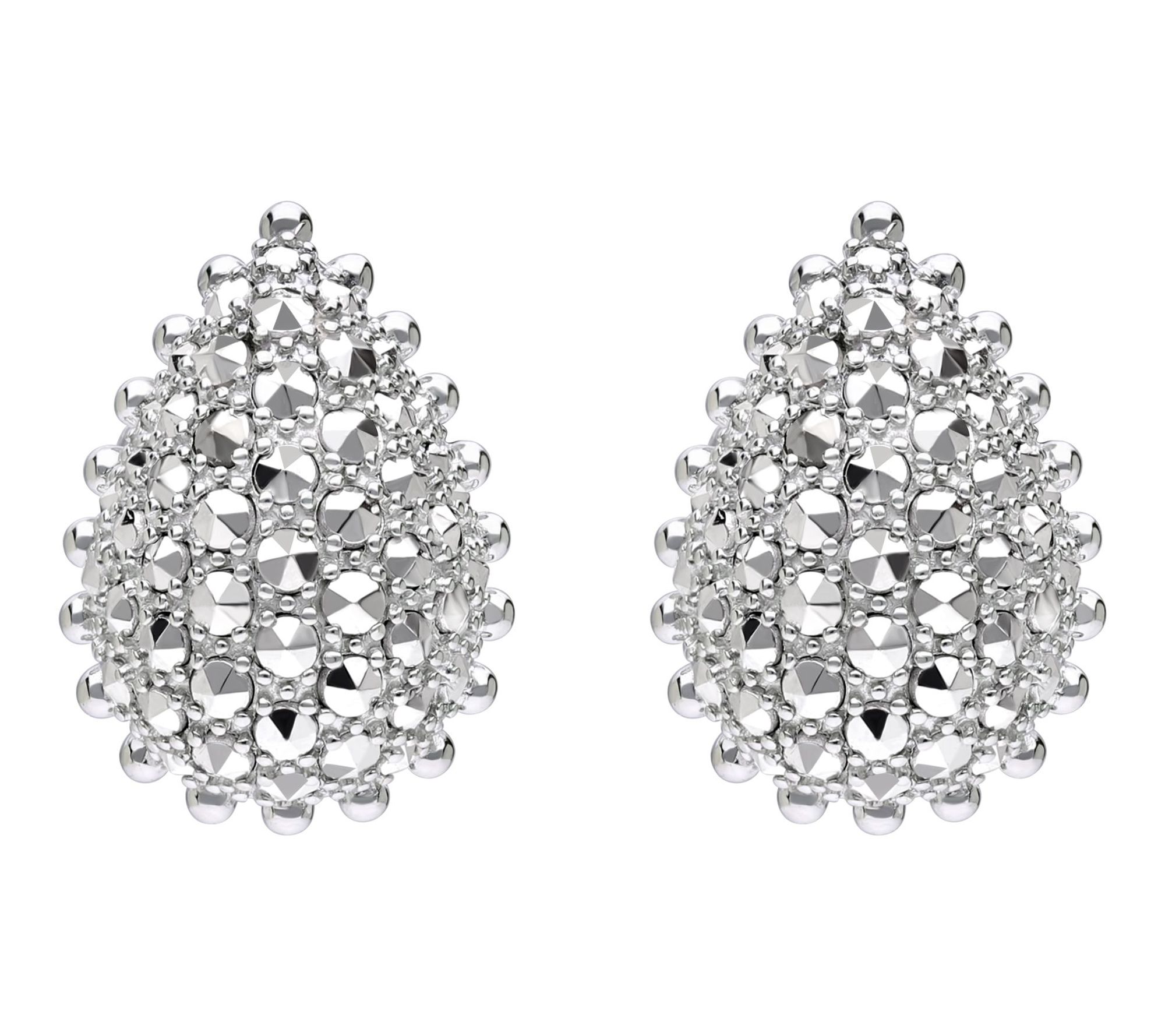 Dallas Prince Sterling Silver CHROME Marcasite Pear Stud Earri