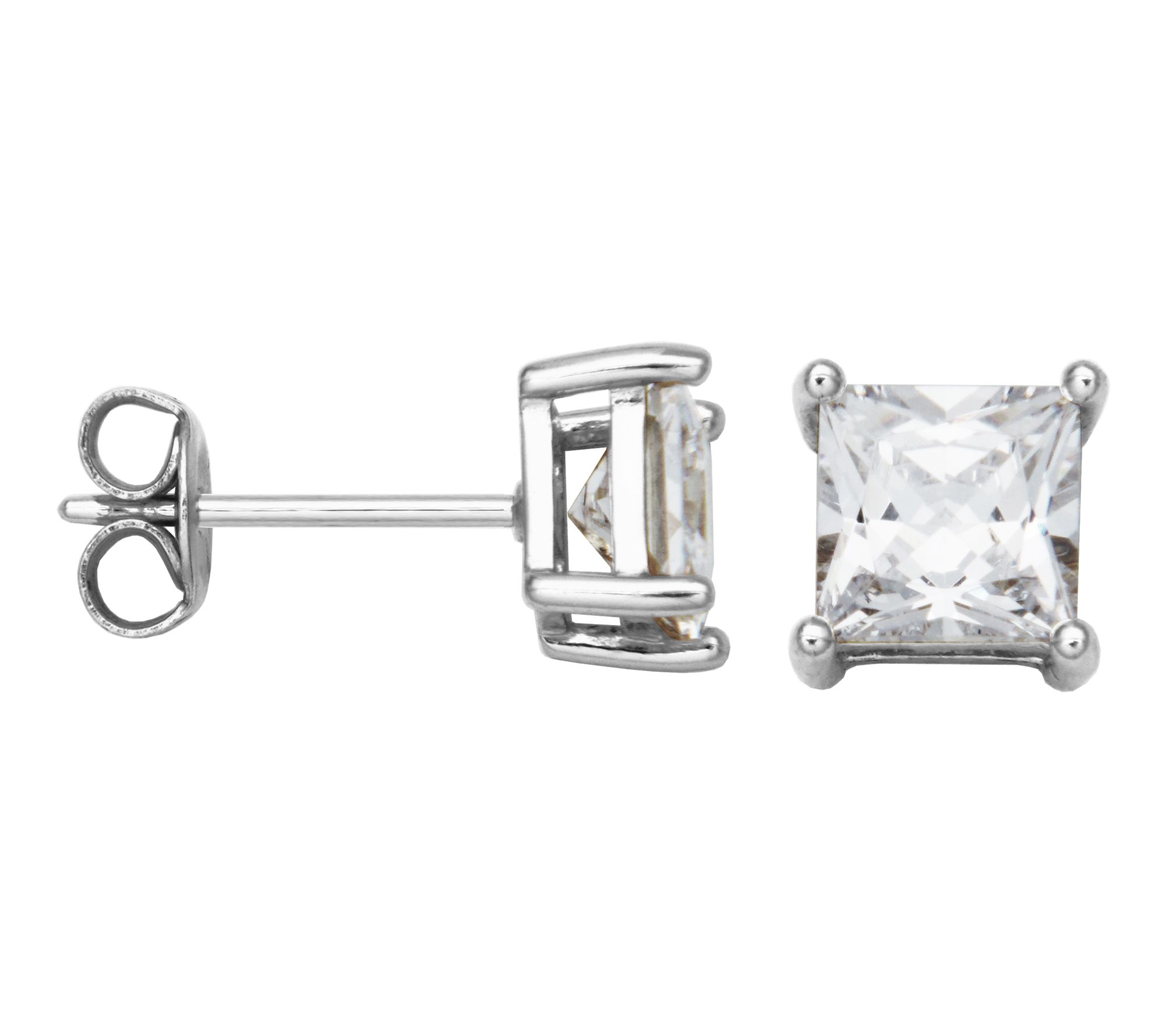  Diamonique 3.10 cttw Princess Cut Stud Earrings, Sterling