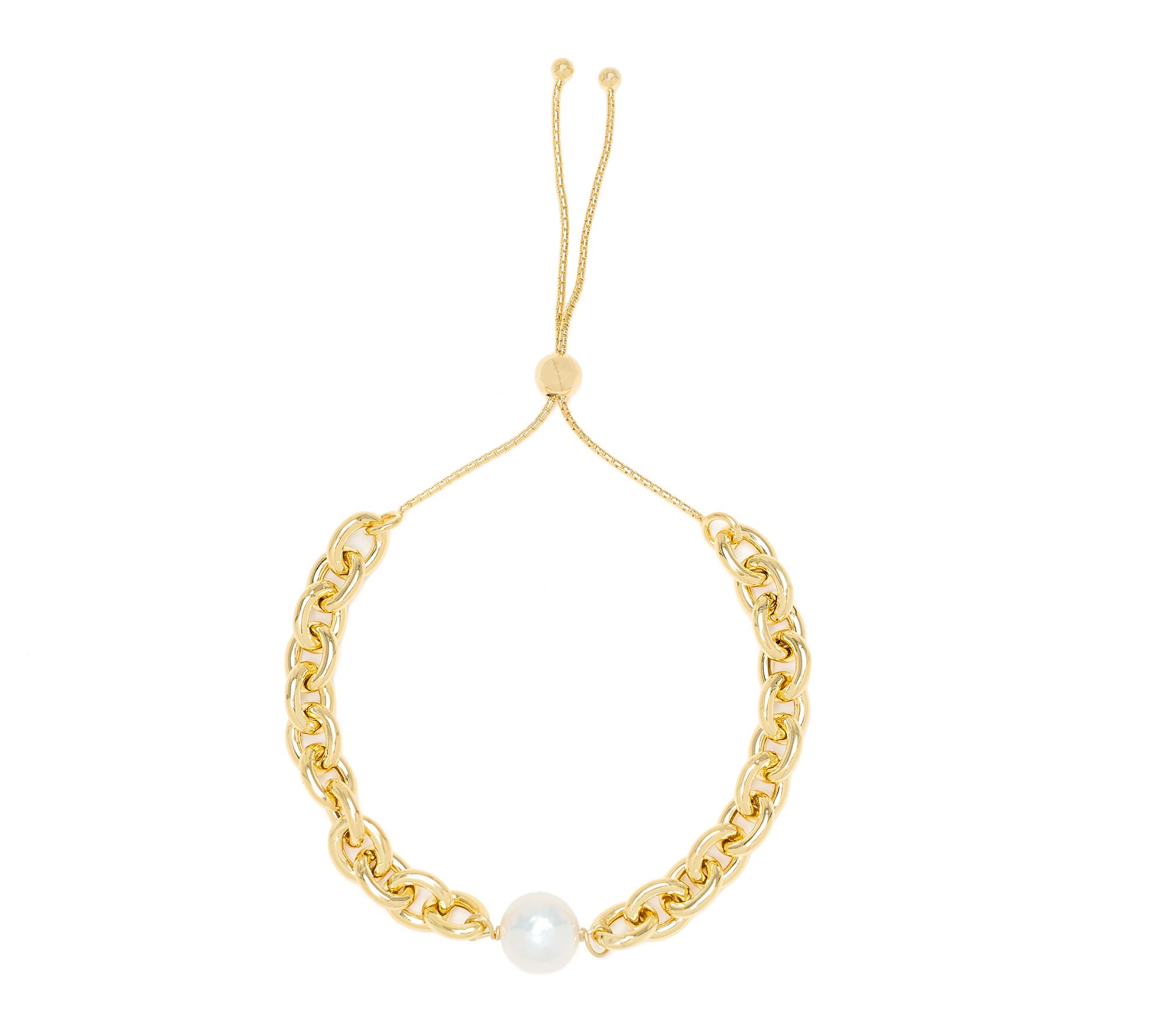 "As Is" Honora Cultured Pearl Rolo Chain Bolo Bracelet, Bronze