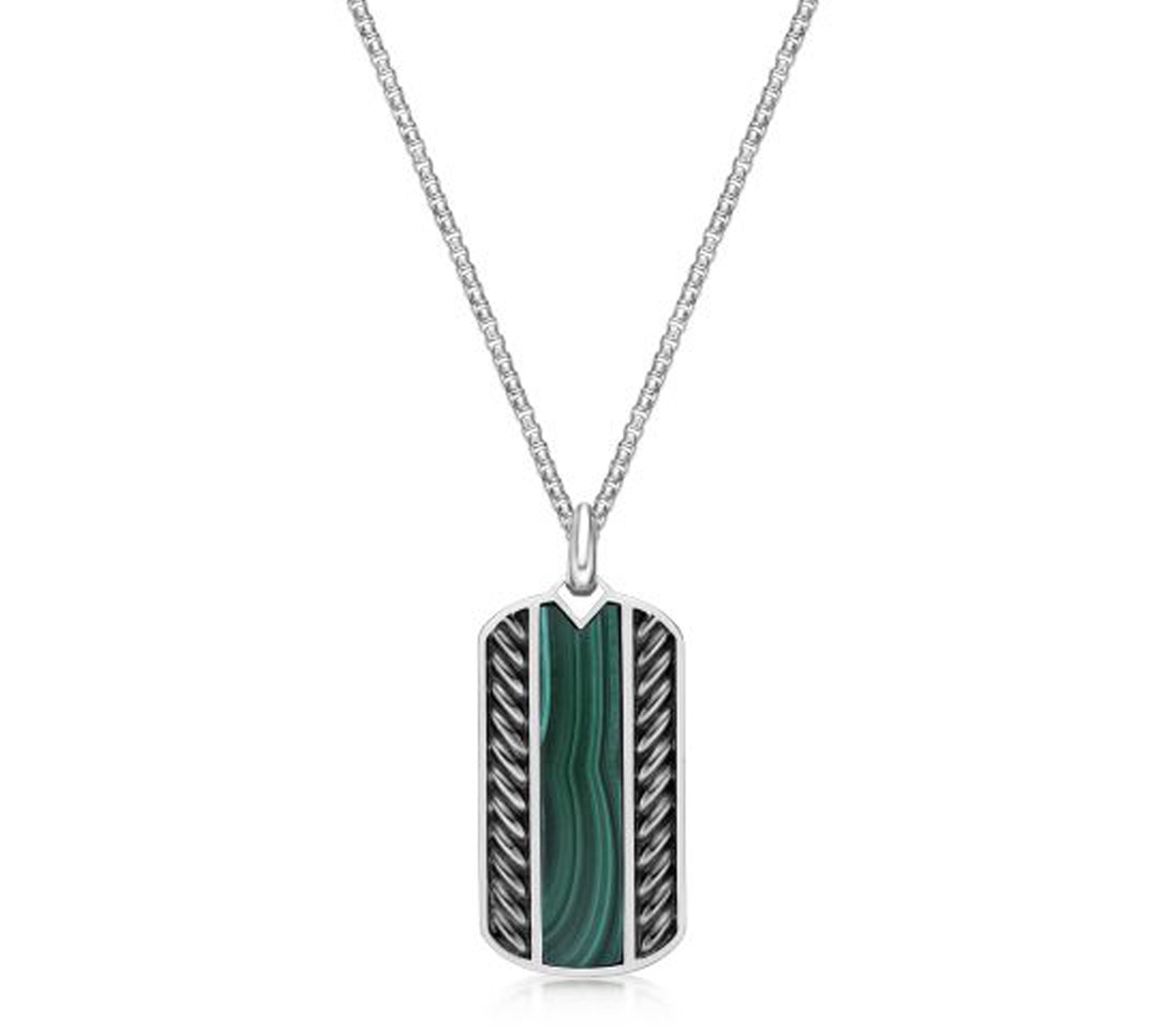LYNX Men's Sterling Silver Gemstone Dog Tag Pendant w/ Chain