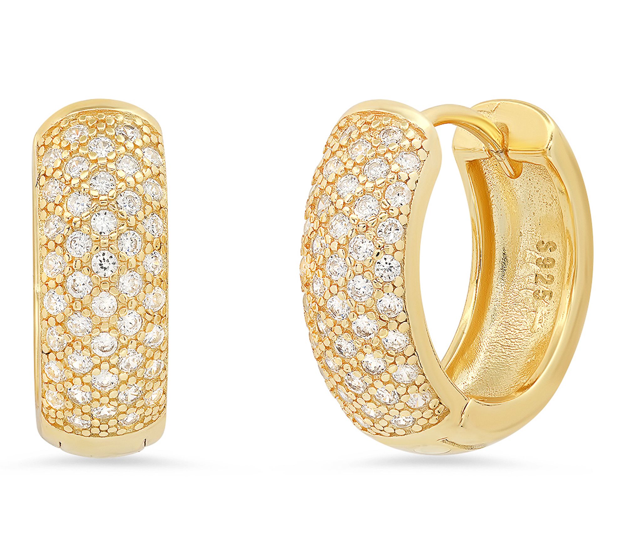 Silver Style Round Pave Huggie Hoop Earrings, Sterling
