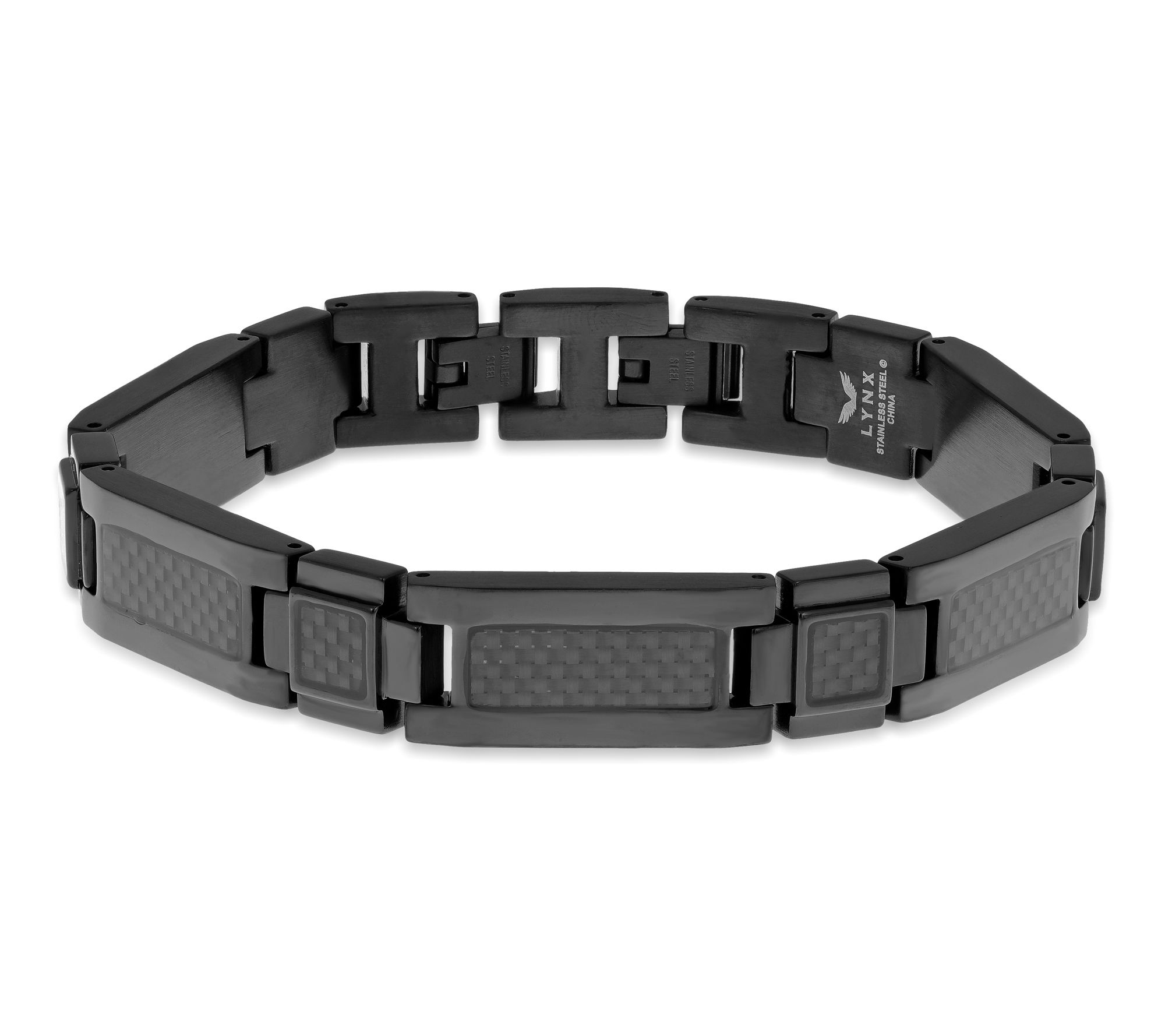 LYNX Men's Black Ion Plated Carbon Fiber Link Chain Bracelet