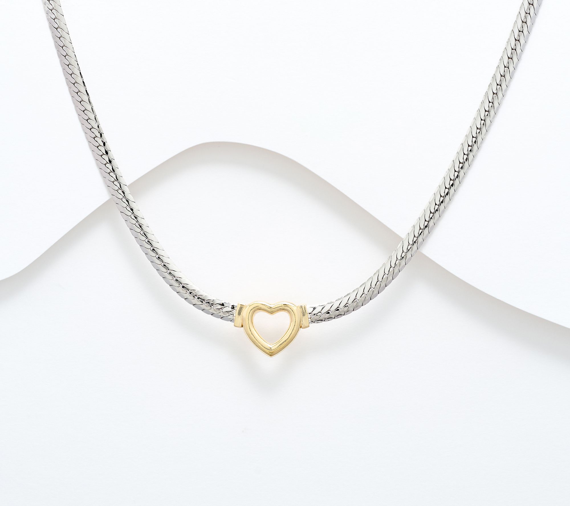 As Is Silver Style Two-Tone Polished Heart Cl aspNecklace