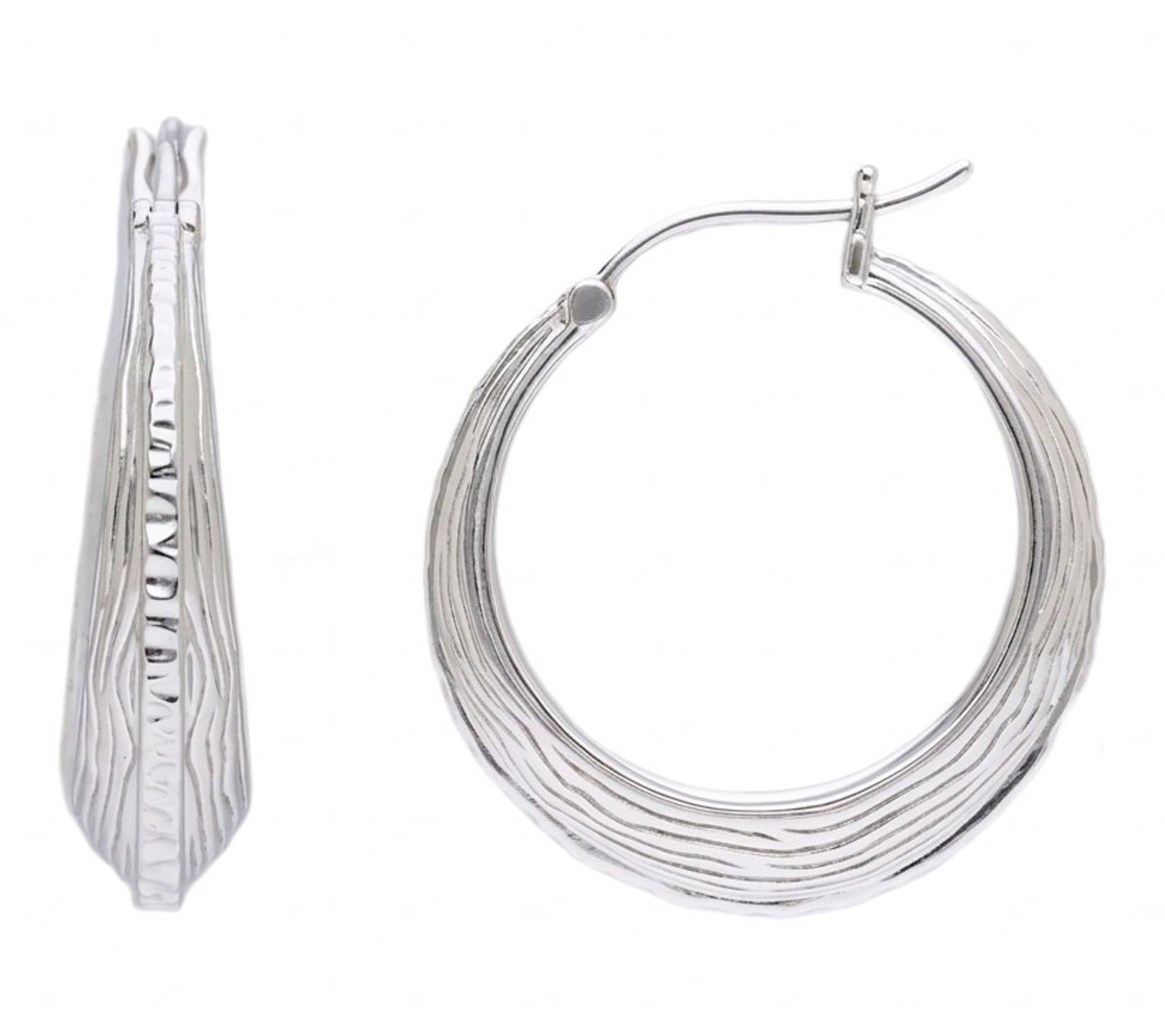 Ariva Sterling Silver Textured Goddess Hoop Earrings
