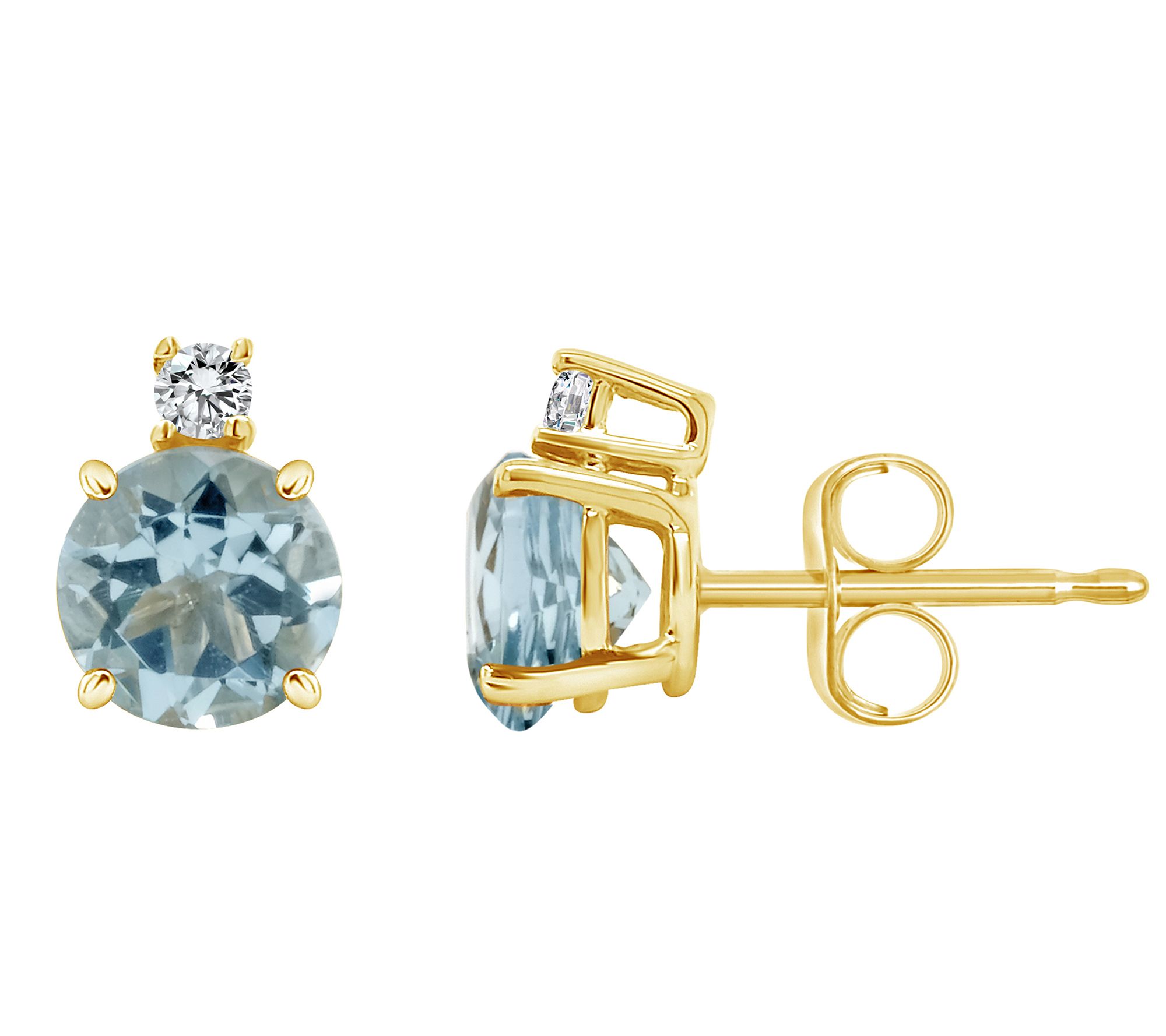 14K 8mm Round Gemstone & Diamond Accent Stud Earrings